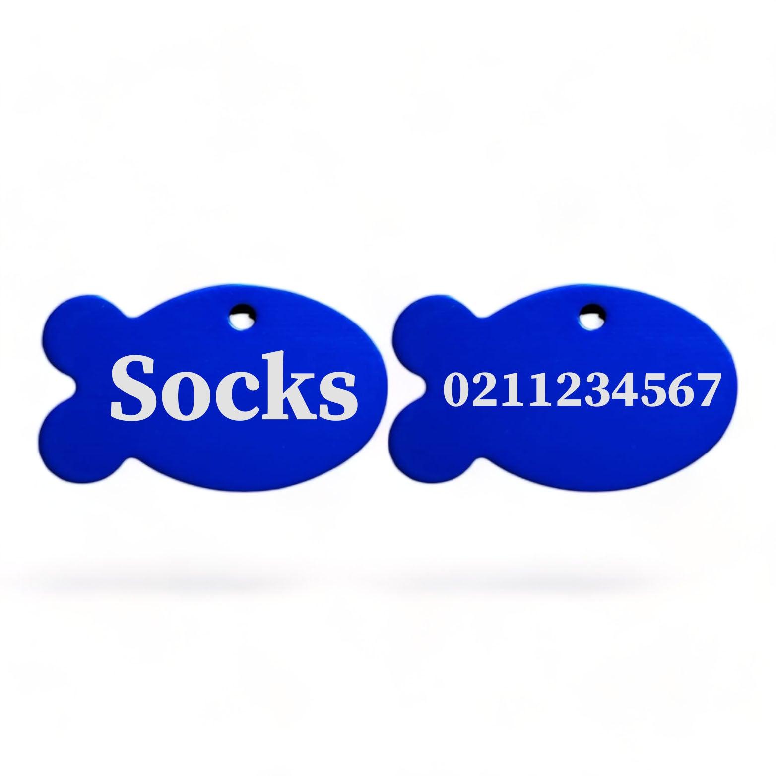 ⭐️Purr. Meow. Woof.⭐️ - Name Front & Number Back | Fish Aluminum | Cat, Kitten & Dog ID Pet Tag - RoyalBlue