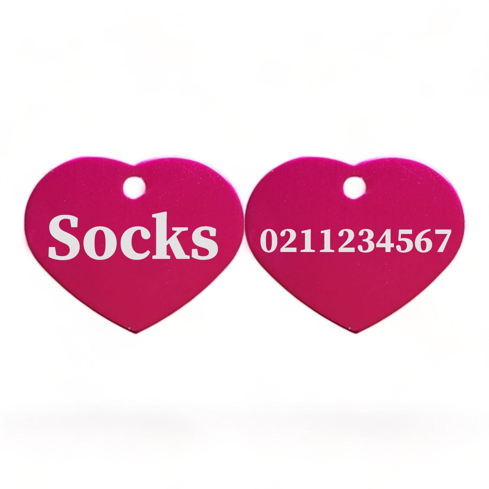 ⭐️Purr. Meow. Woof.⭐️ - Name Front & Number Back | Heart Aluminum | Cat, Kitten & Dog ID Pet Tag - DeepPink