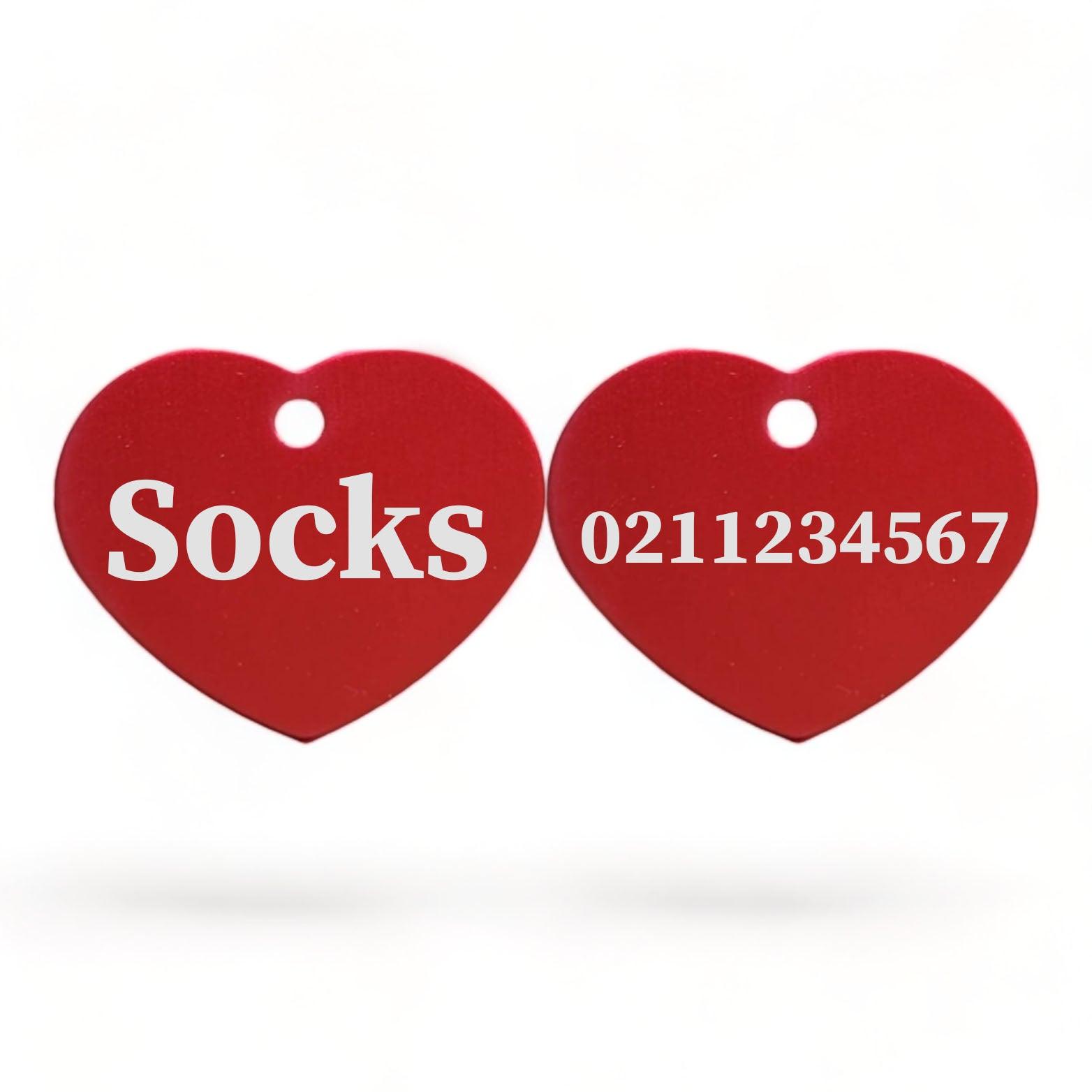 ⭐️Purr. Meow. Woof.⭐️ - Name Front & Number Back | Heart Aluminum | Cat, Kitten & Dog ID Pet Tag - Firebrick