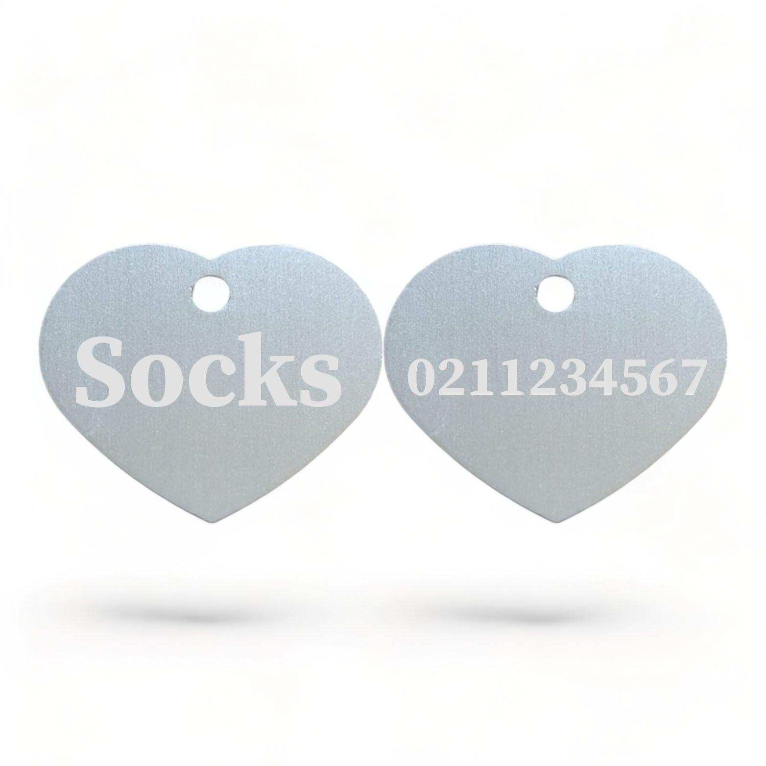 ⭐️Purr. Meow. Woof.⭐️ - Name Front & Number Back | Heart Aluminum | Cat, Kitten & Dog ID Pet Tag - Silver