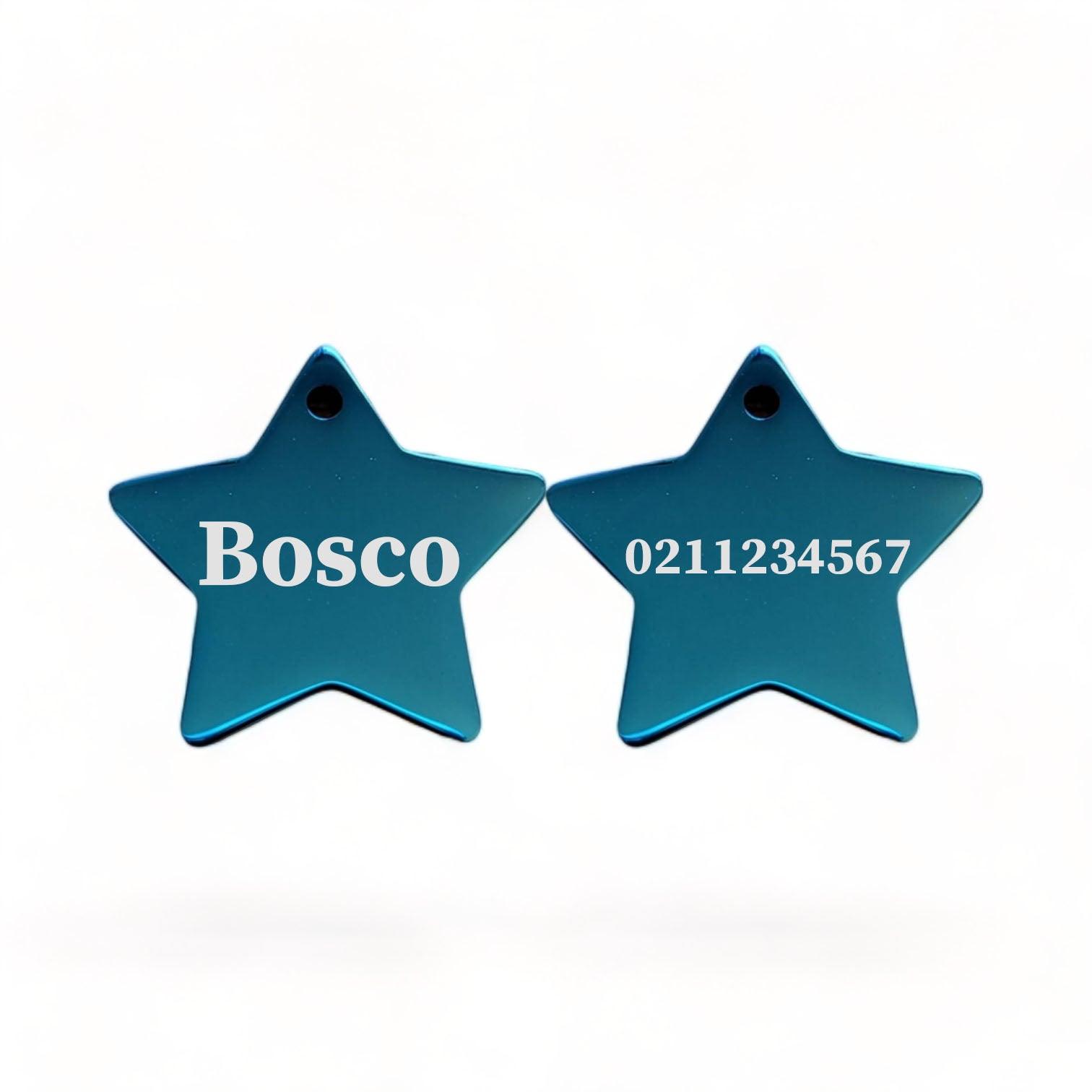 ⭐️Purr. Meow. Woof.⭐️ - Name Front & Number Back | Mirror Stainless | Star Dog & Cat ID Pet Tag - MidnightBlue / Dog (Large)