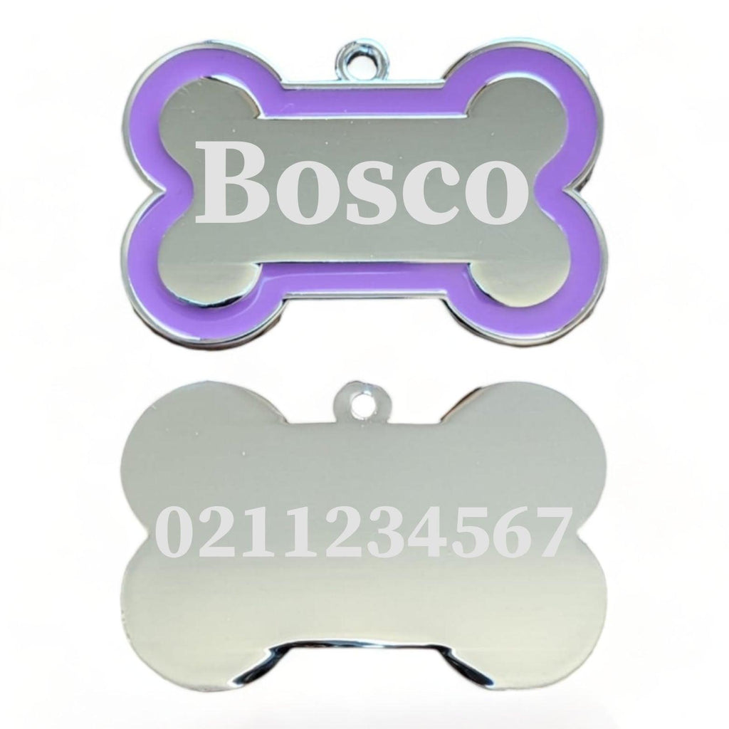 ⭐️Purr. Meow. Woof.⭐️ - Name Front & Number Back | Outline Bone | Dog ID Pet Tag - LightBlue