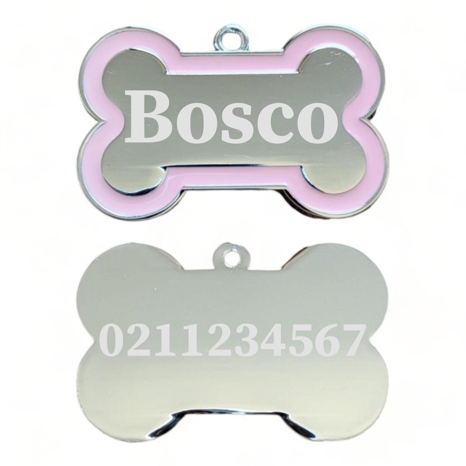 ⭐️Purr. Meow. Woof.⭐️ - Name Front & Number Back | Outline Bone | Dog ID Pet Tag - LightPink