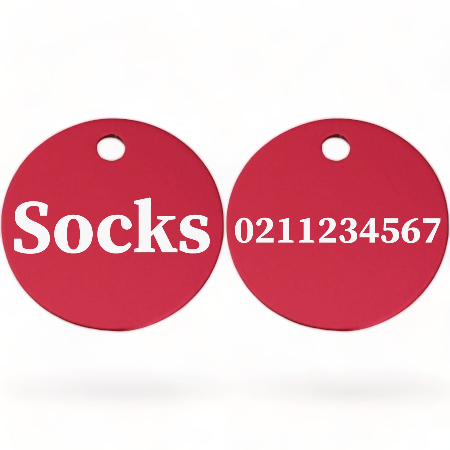 ⭐️Purr. Meow. Woof.⭐️ - Name Front & Number Back | Round Aluminium | Cat, Kitten & Dog ID Pet Tag - DeepPink / Cat (Small)