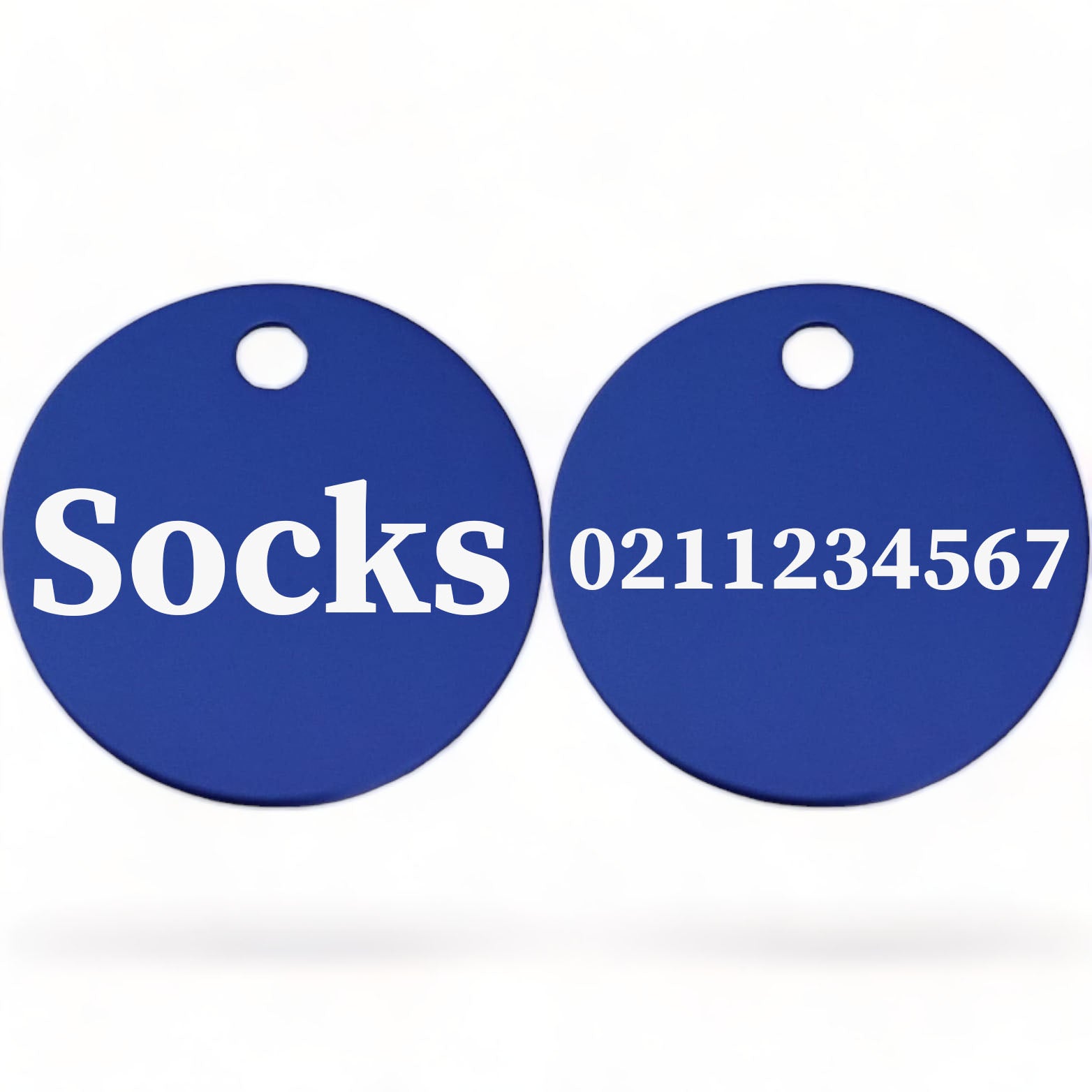 ⭐️Purr. Meow. Woof.⭐️ - Name Front & Number Back | Round Aluminium | Cat, Kitten & Dog ID Pet Tag - RoyalBlue / Cat (Small)