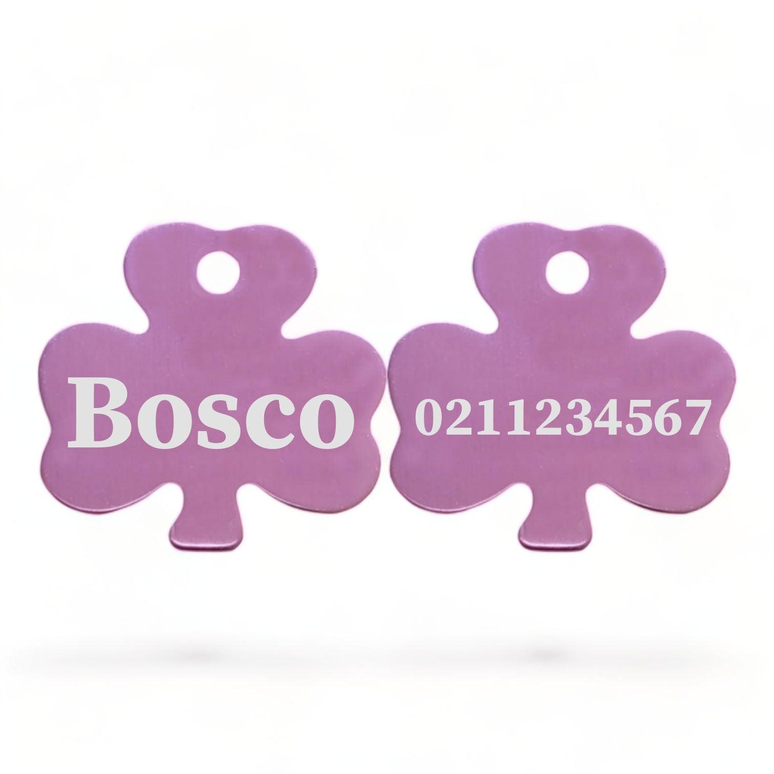 ⭐️Purr. Meow. Woof.⭐️ - Name Front & Number Back | Shamrock Aluminum | Cat, Kitten & Dog ID Pet Tag - LightPink