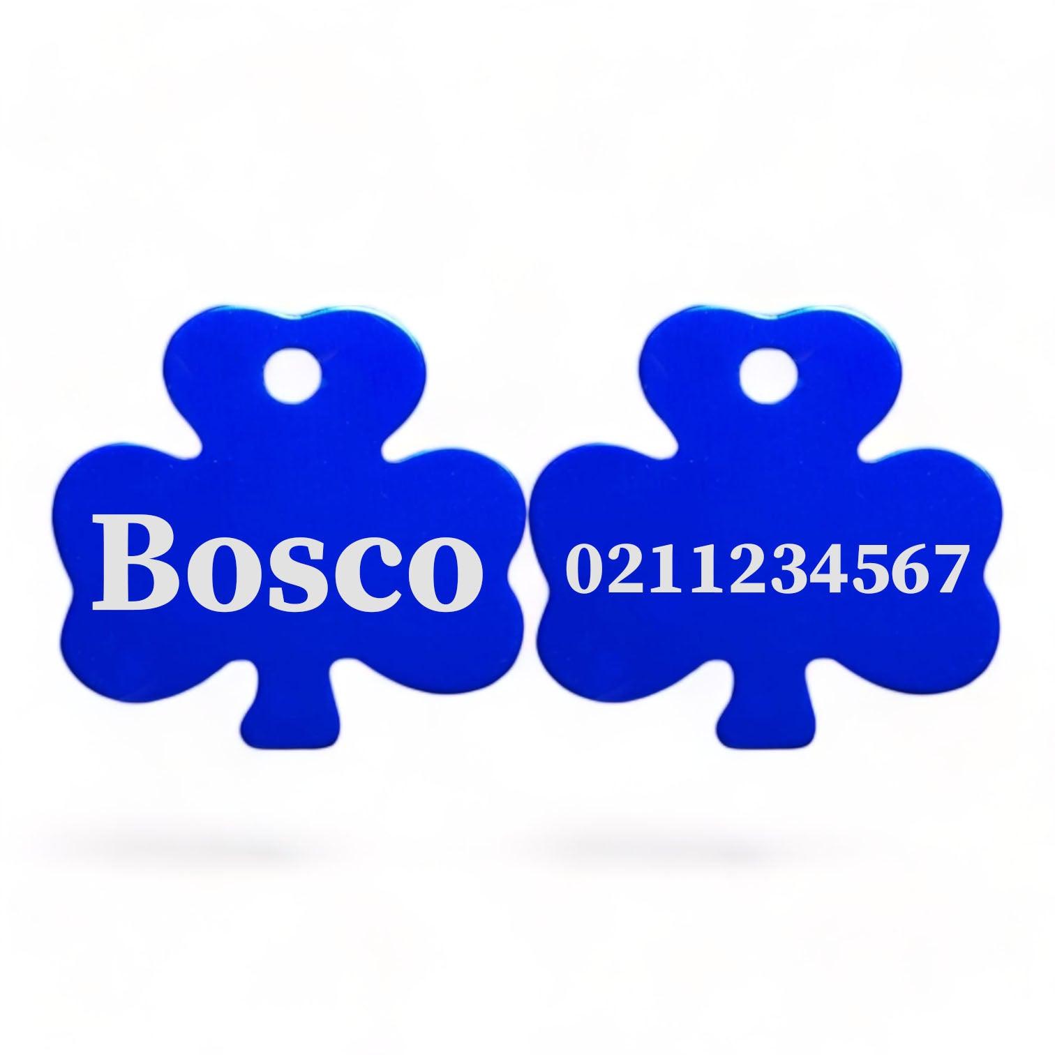 ⭐️Purr. Meow. Woof.⭐️ - Name Front & Number Back | Shamrock Aluminum | Cat, Kitten & Dog ID Pet Tag - RoyalBlue