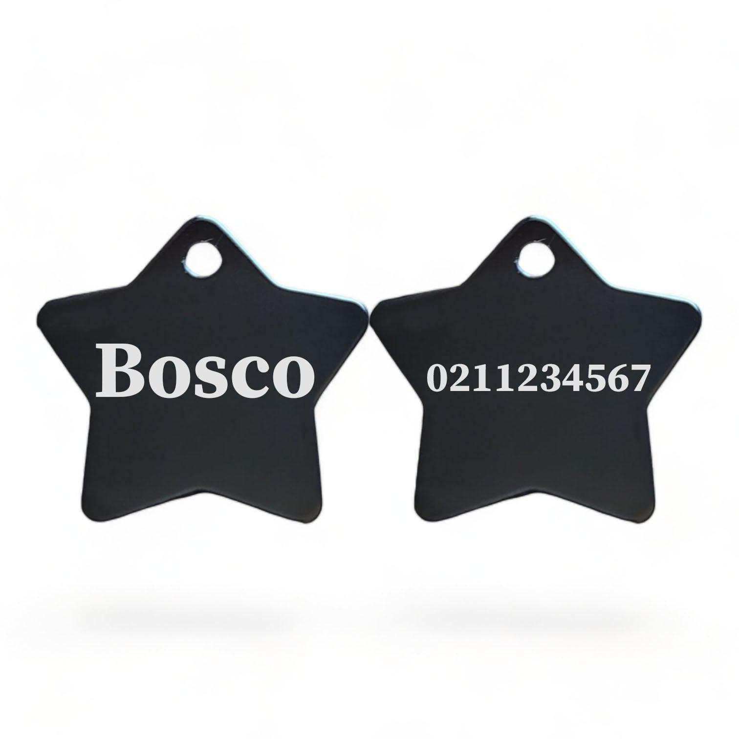 ⭐️Purr. Meow. Woof.⭐️ - Name Front & Number Back | Star Aluminum | Cat, Kitten & Dog ID Pet Tag - Black / Dog (Large)