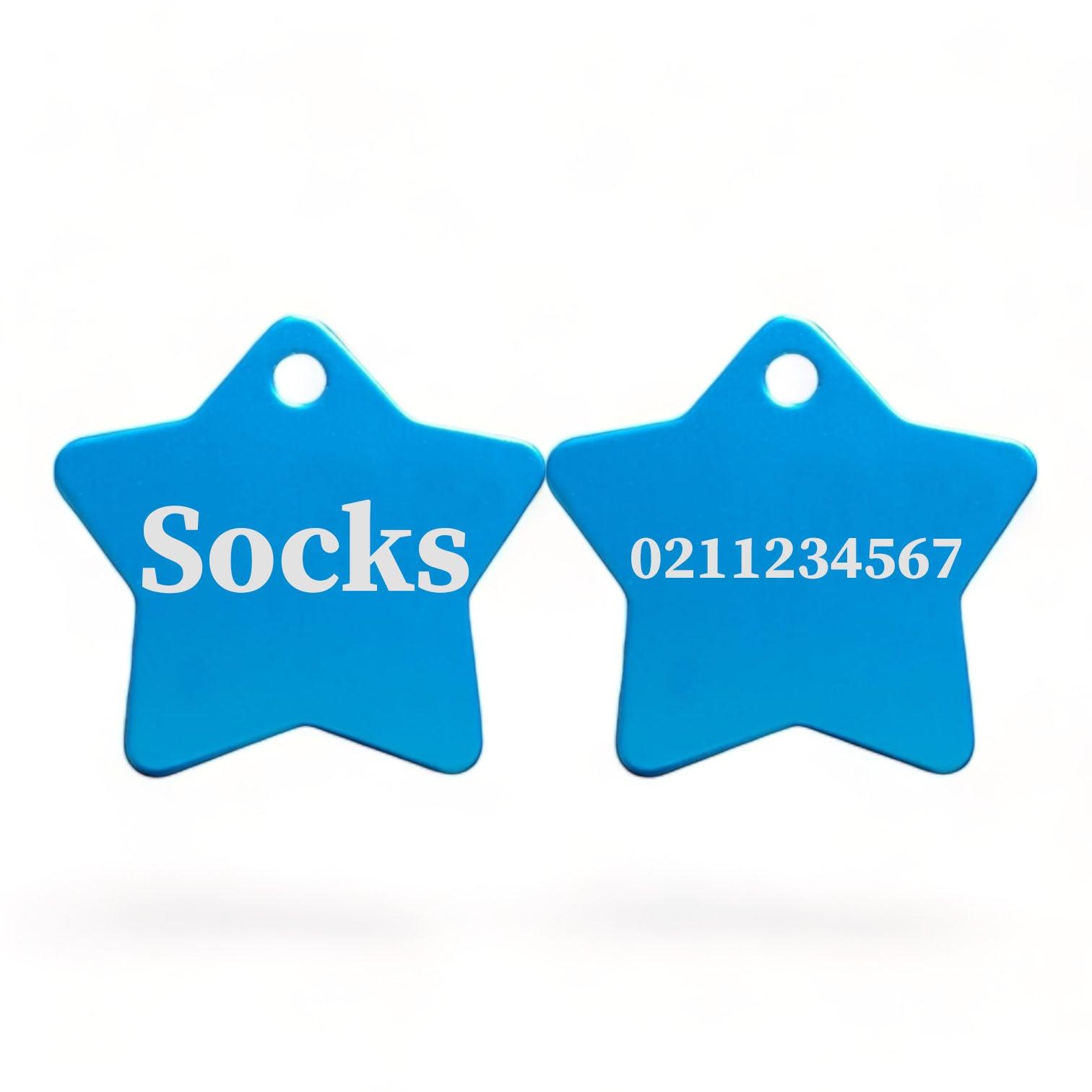⭐️Purr. Meow. Woof.⭐️ - Name Front & Number Back | Star Aluminum | Cat, Kitten & Dog ID Pet Tag - DodgerBlue / Small (Cat)