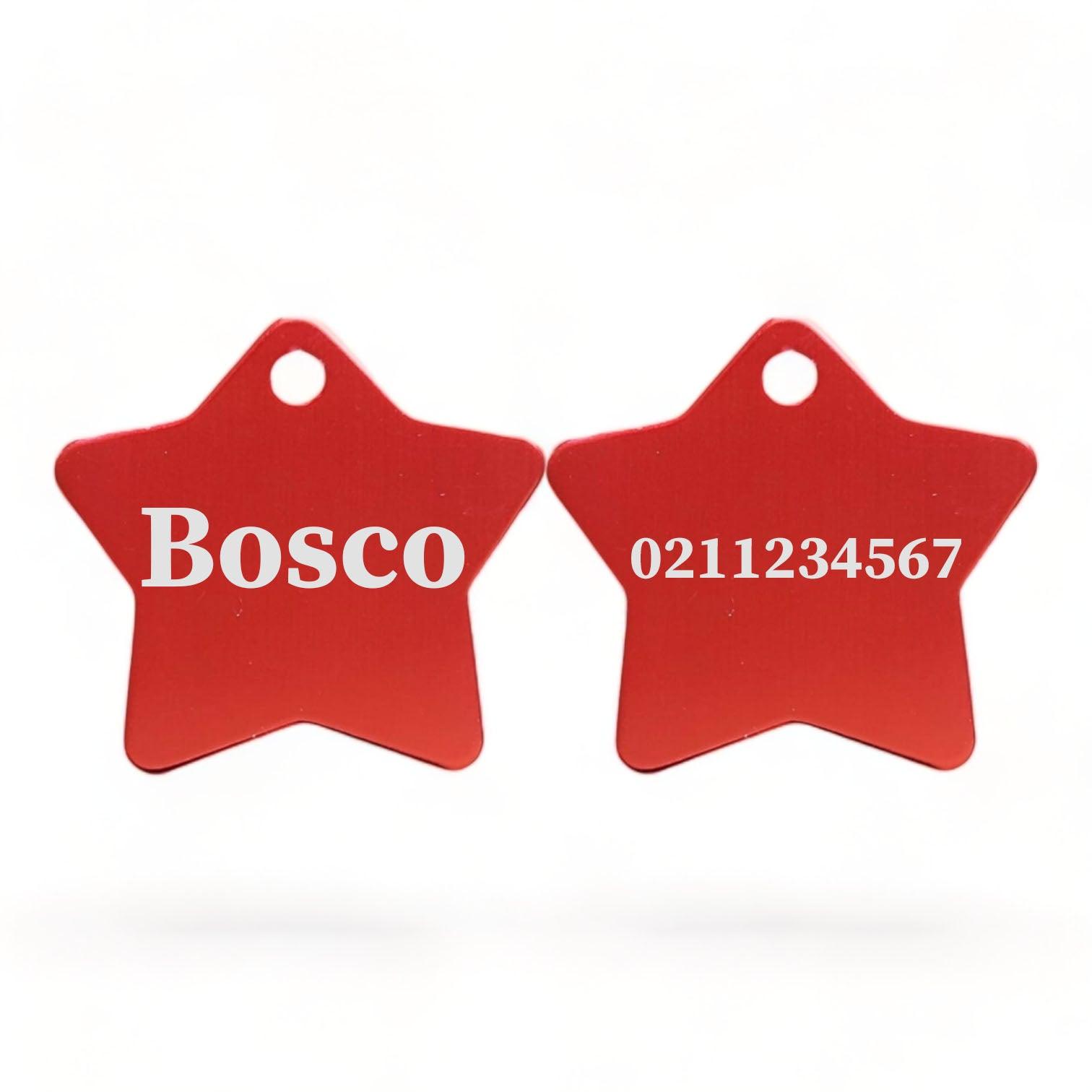 ⭐️Purr. Meow. Woof.⭐️ - Name Front & Number Back | Star Aluminum | Cat, Kitten & Dog ID Pet Tag - Firebrick / Dog (Large)