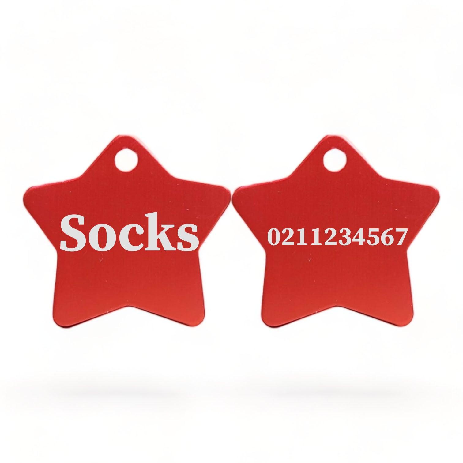 ⭐️Purr. Meow. Woof.⭐️ - Name Front & Number Back | Star Aluminum | Cat, Kitten & Dog ID Pet Tag - Firebrick / Small (Cat)