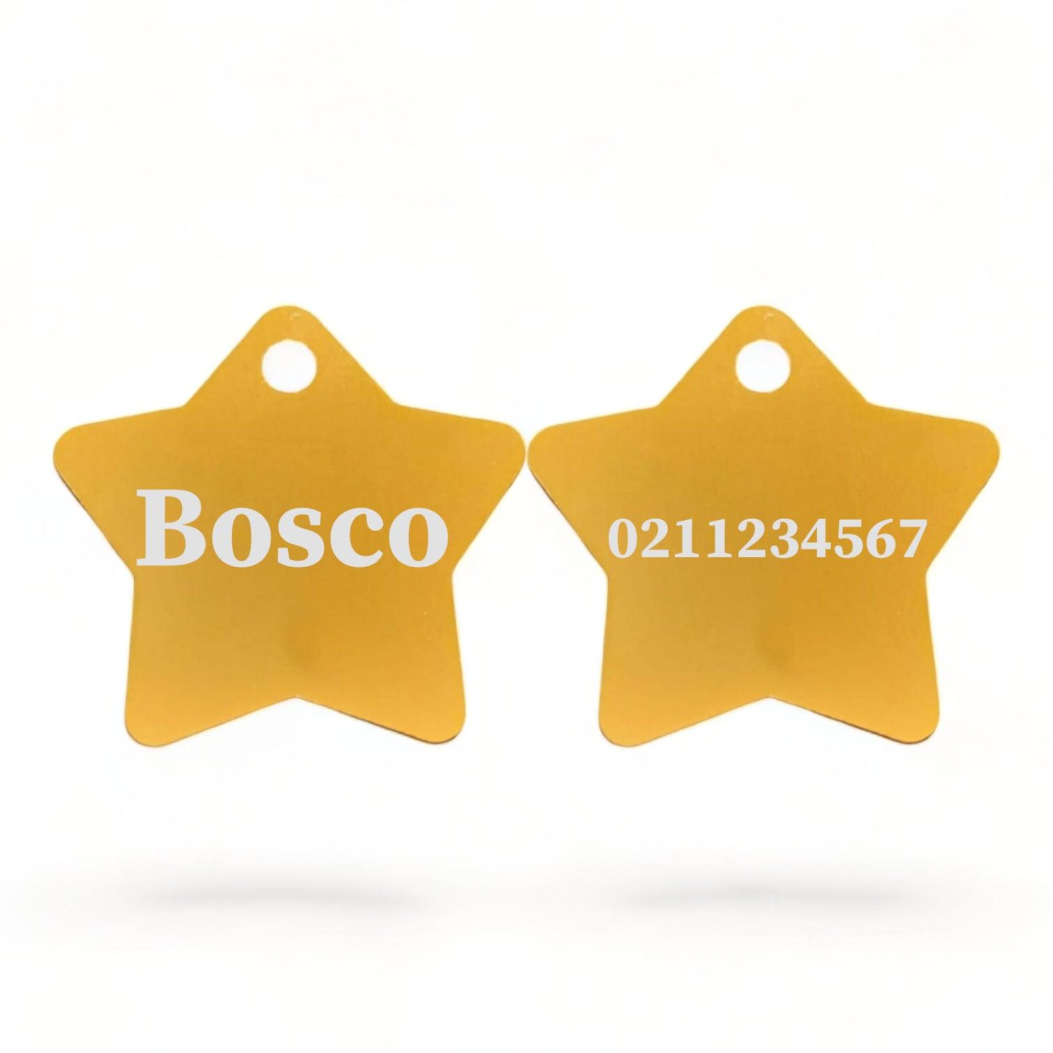⭐️Purr. Meow. Woof.⭐️ - Name Front & Number Back | Star Aluminum | Cat, Kitten & Dog ID Pet Tag - Gold / Dog (Large)