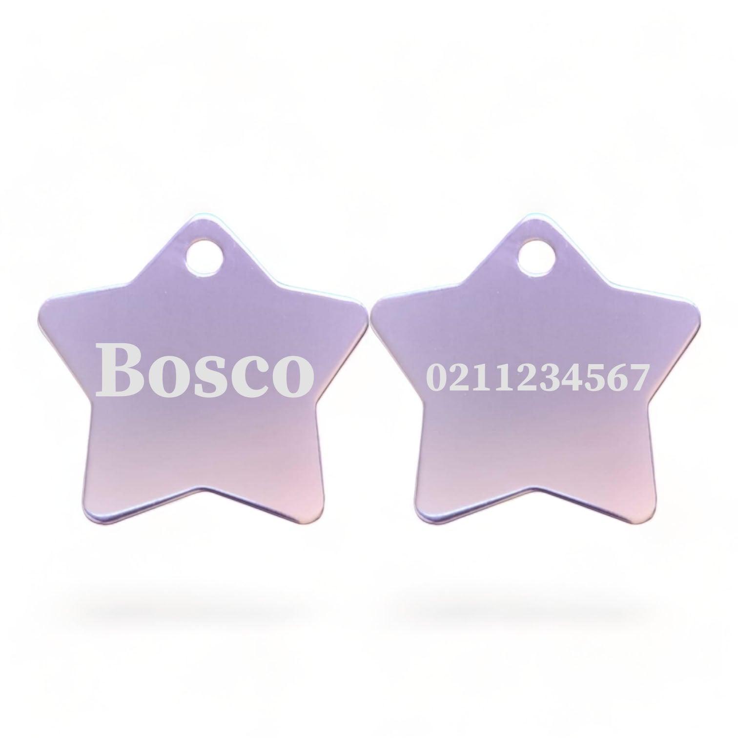 ⭐️Purr. Meow. Woof.⭐️ - Name Front & Number Back | Star Aluminum | Cat, Kitten & Dog ID Pet Tag - LightPink / Dog (Large)