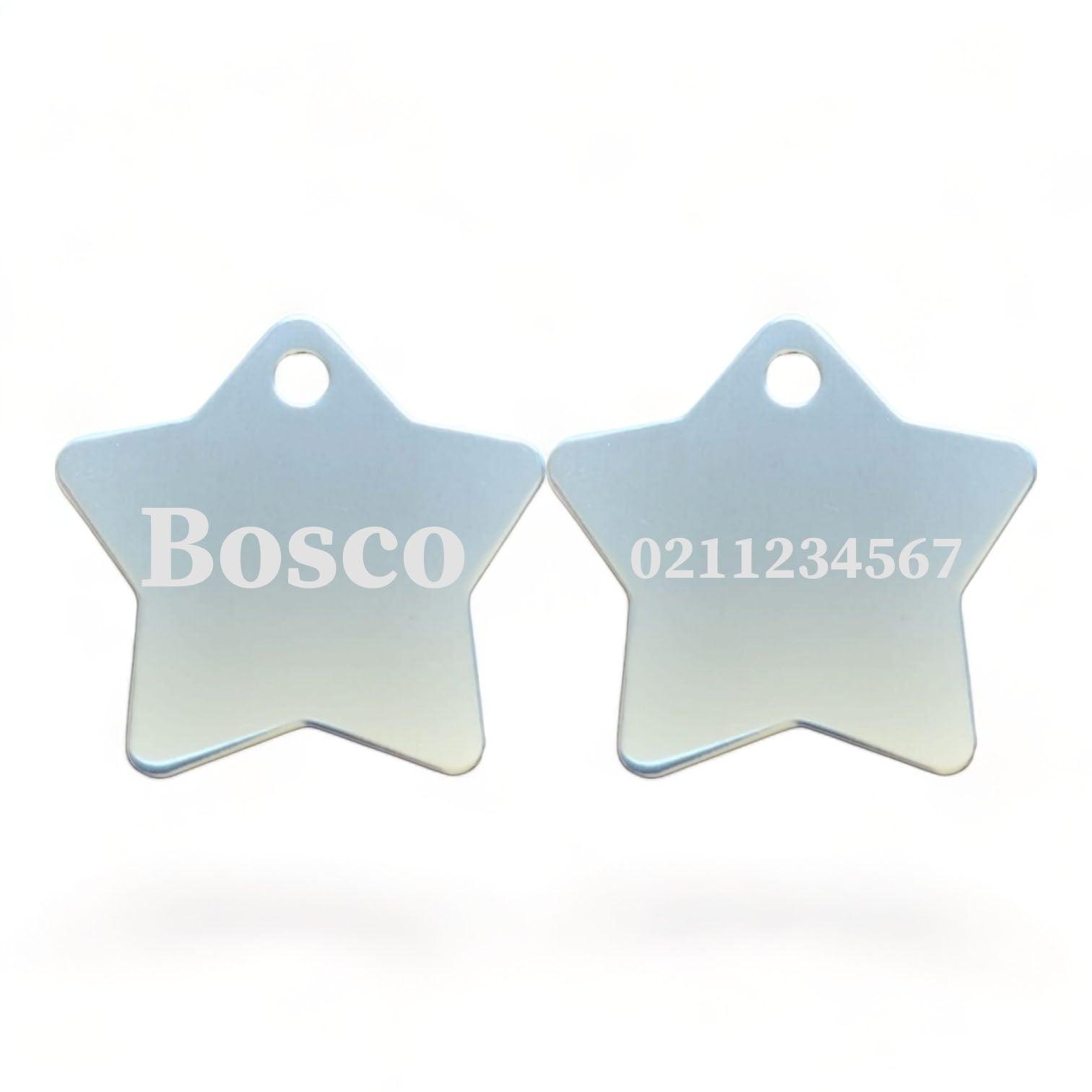 ⭐️Purr. Meow. Woof.⭐️ - Name Front & Number Back | Star Aluminum | Cat, Kitten & Dog ID Pet Tag - Silver / Dog (Large)