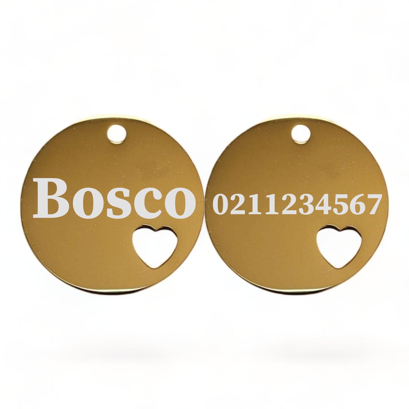 ⭐️Purr. Meow. Woof.⭐️ - Name Front & Number Back Round Heart | Mirror Stainless | Cat & Dog ID Pet Tag - Gold / Large (Dog)