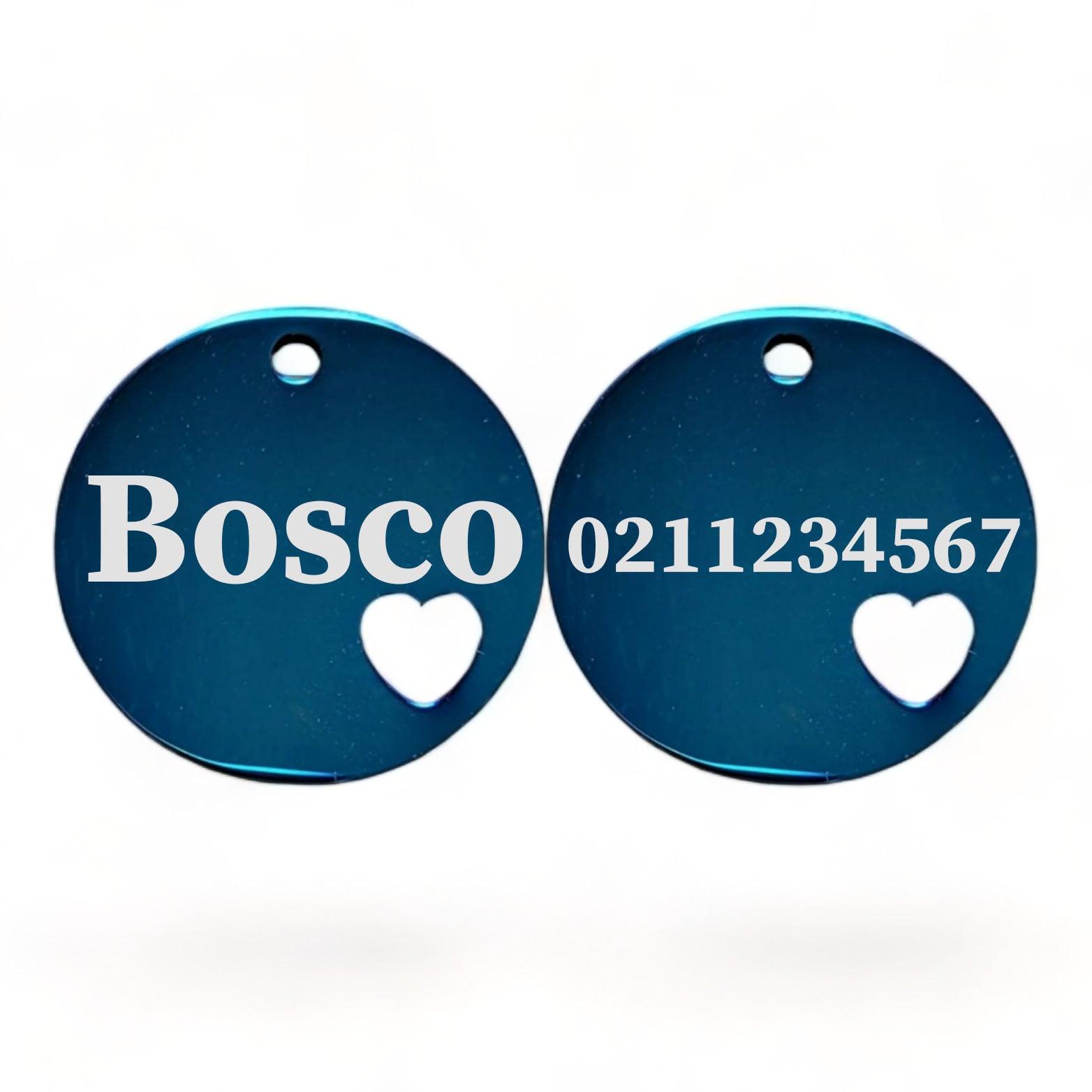 ⭐️Purr. Meow. Woof.⭐️ - Name Front & Number Back Round Heart | Mirror Stainless | Cat & Dog ID Pet Tag - MidnightBlue / Large (Dog)