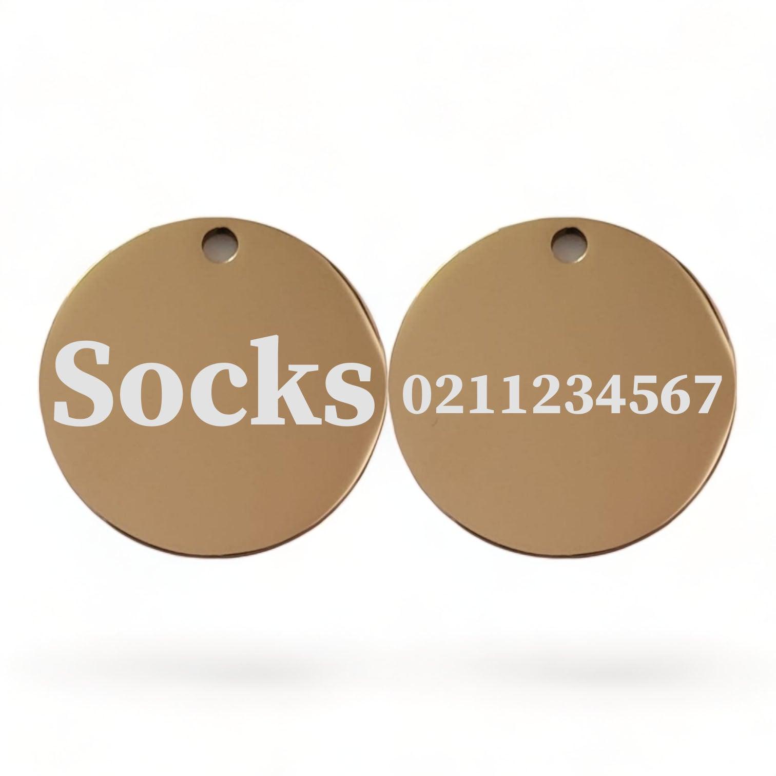 ⭐️Purr. Meow. Woof.⭐️ - Name Front & Number Back Round | Mirror Stainless | Cat ID Pet Tag - BurlyWood