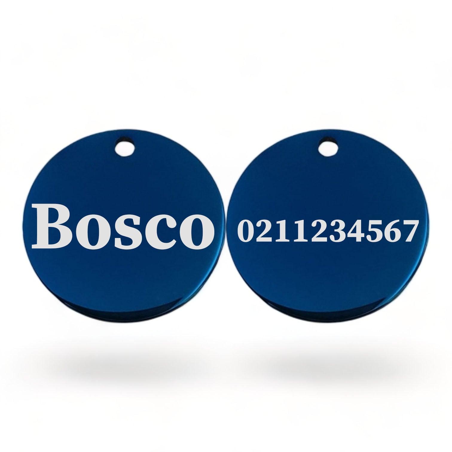 ⭐️Purr. Meow. Woof.⭐️ - Name Front & Number Back Round | Mirror Stainless | Dog ID Pet Tag - MidnightBlue