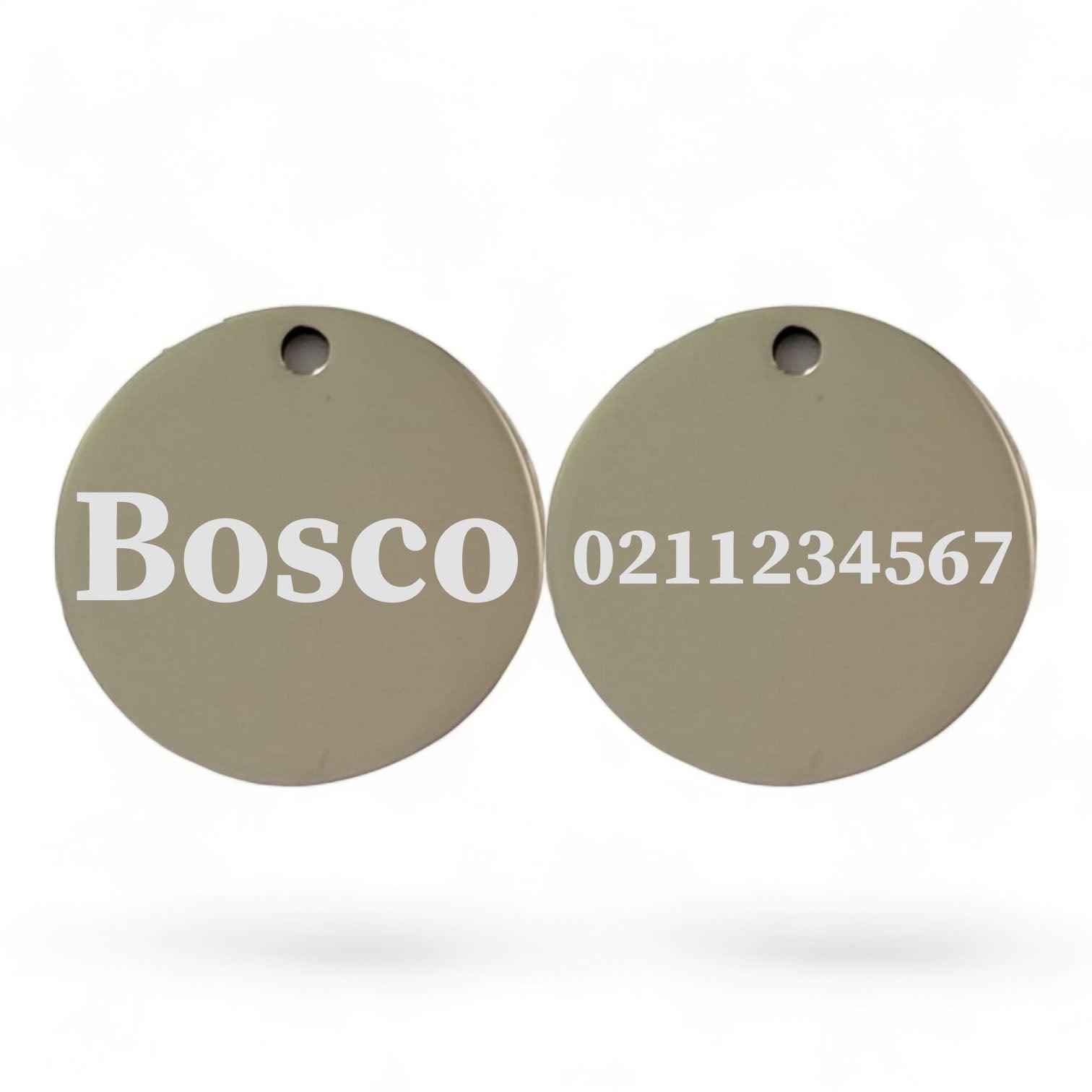 ⭐️Purr. Meow. Woof.⭐️ - Name Front & Number Back Round | Mirror Stainless | Dog ID Pet Tag - Silver