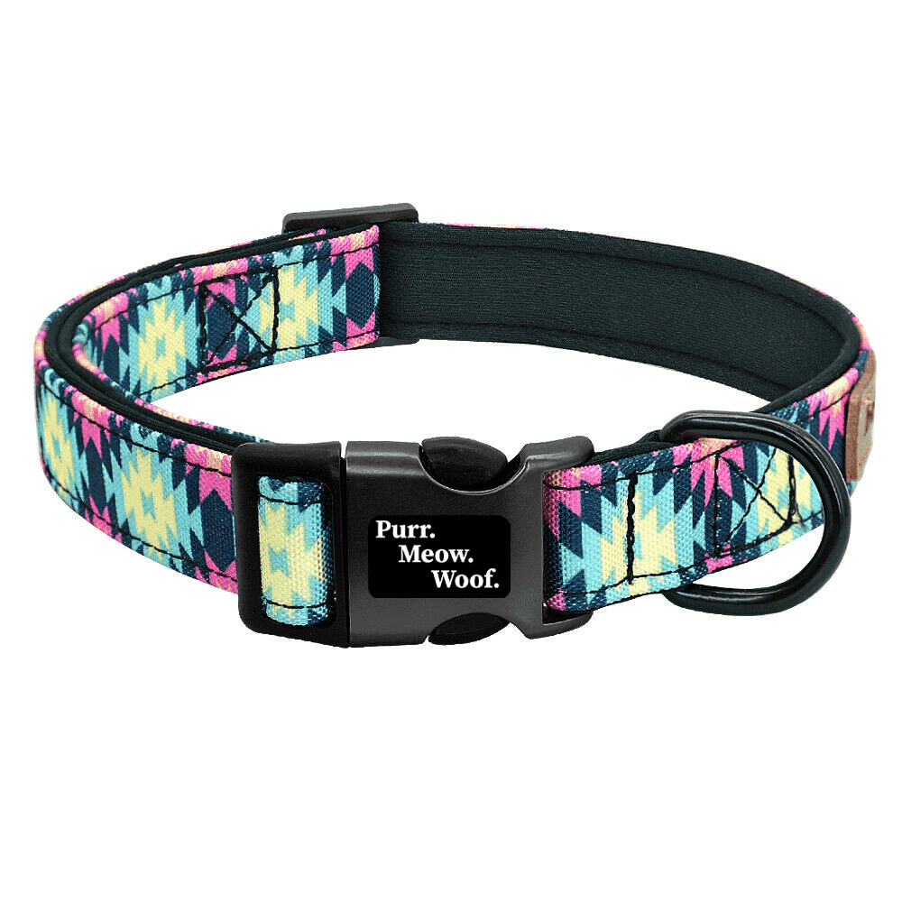 ⭐️Purr. Meow. Woof.⭐️ - Neoprene Dog Collar - S / Blue / No