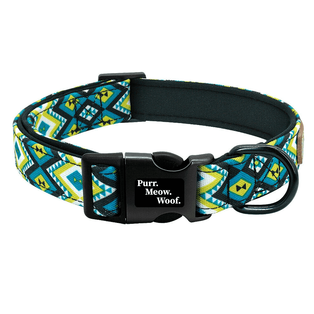 ⭐️Purr. Meow. Woof.⭐️ - Neoprene Dog Collar - S / Yellow / No