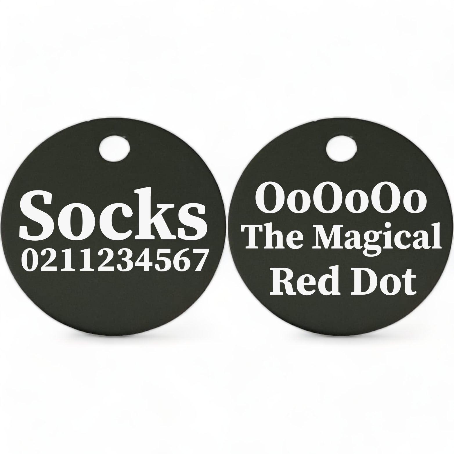 ⭐️Purr. Meow. Woof.⭐️ - Ooooo The Magical Red Dot! | Round Aluminium | Cat & Kitten ID Pet Tag - Black