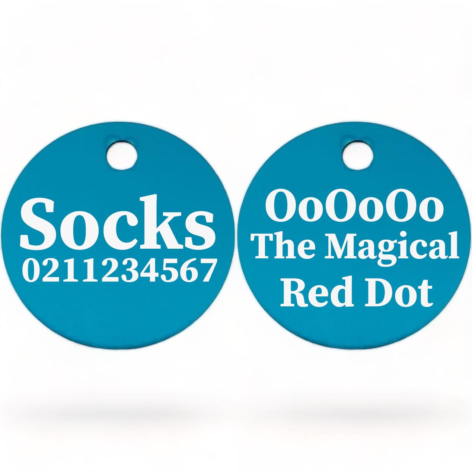 ⭐️Purr. Meow. Woof.⭐️ - Ooooo The Magical Red Dot! | Round Aluminium | Cat & Kitten ID Pet Tag - DodgerBlue