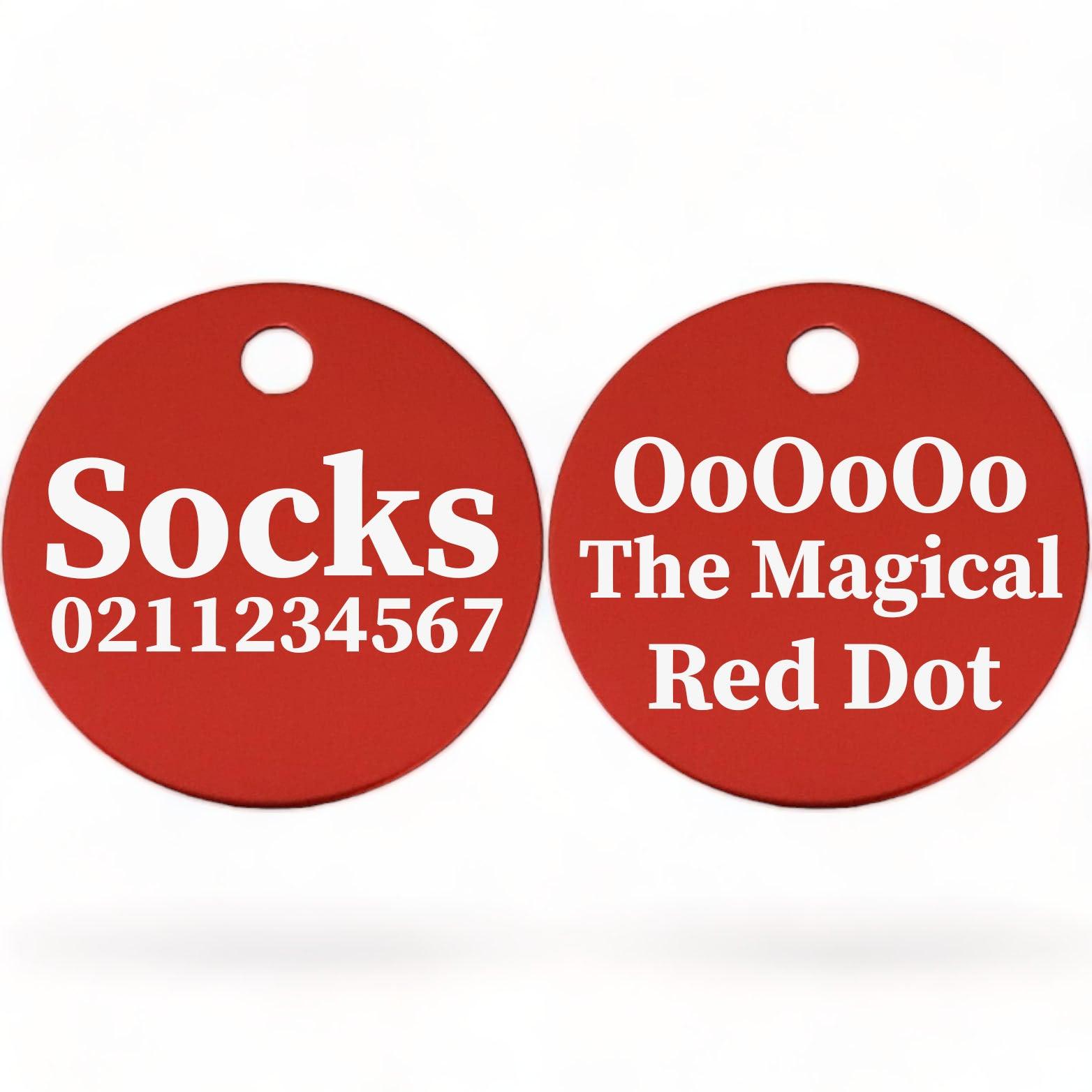 ⭐️Purr. Meow. Woof.⭐️ - Ooooo The Magical Red Dot! | Round Aluminium | Cat & Kitten ID Pet Tag - Firebrick