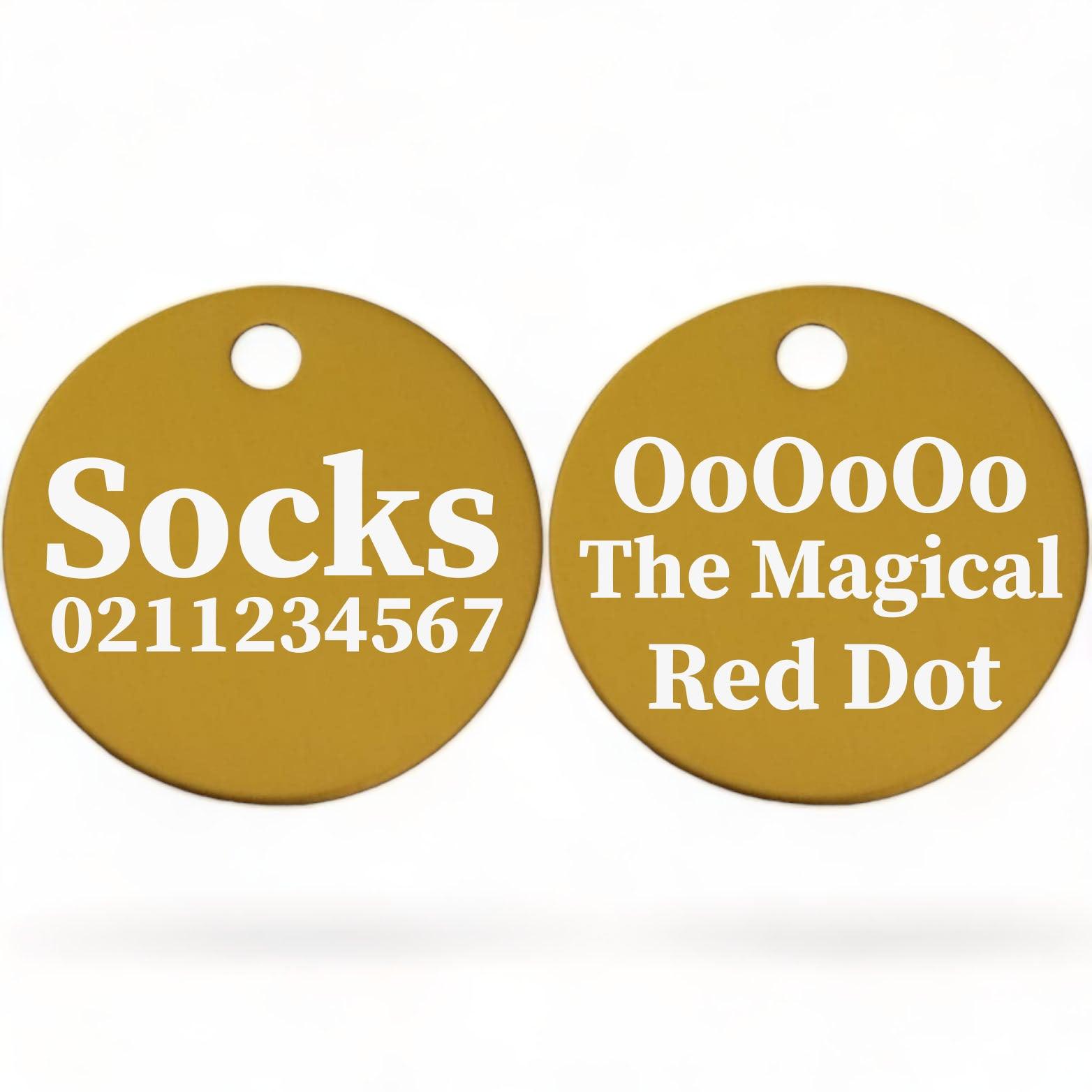 ⭐️Purr. Meow. Woof.⭐️ - Ooooo The Magical Red Dot! | Round Aluminium | Cat & Kitten ID Pet Tag - Gold