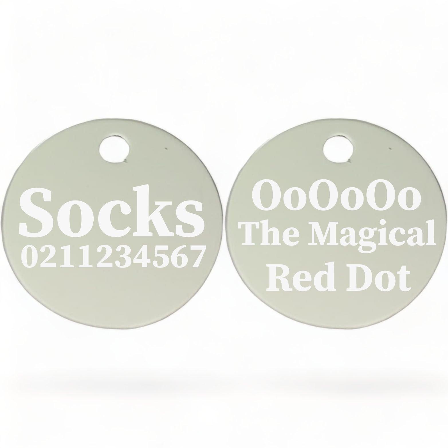 ⭐️Purr. Meow. Woof.⭐️ - Ooooo The Magical Red Dot! | Round Aluminium | Cat & Kitten ID Pet Tag - Silver