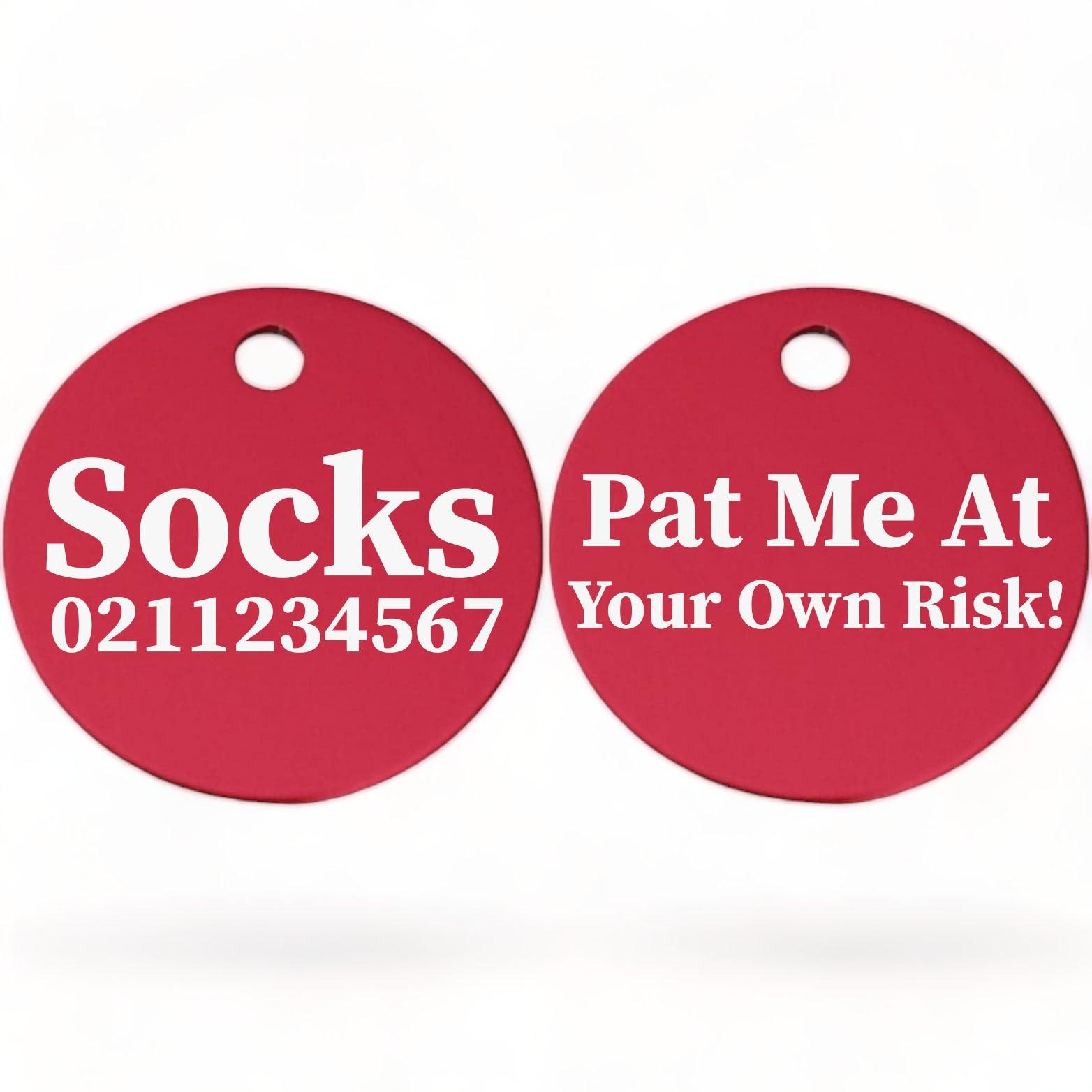 ⭐️Purr. Meow. Woof.⭐️ - Pat Me At Your Own Risk! | Round Aluminium | Cat & Kitten ID Pet Tag - DeepPink