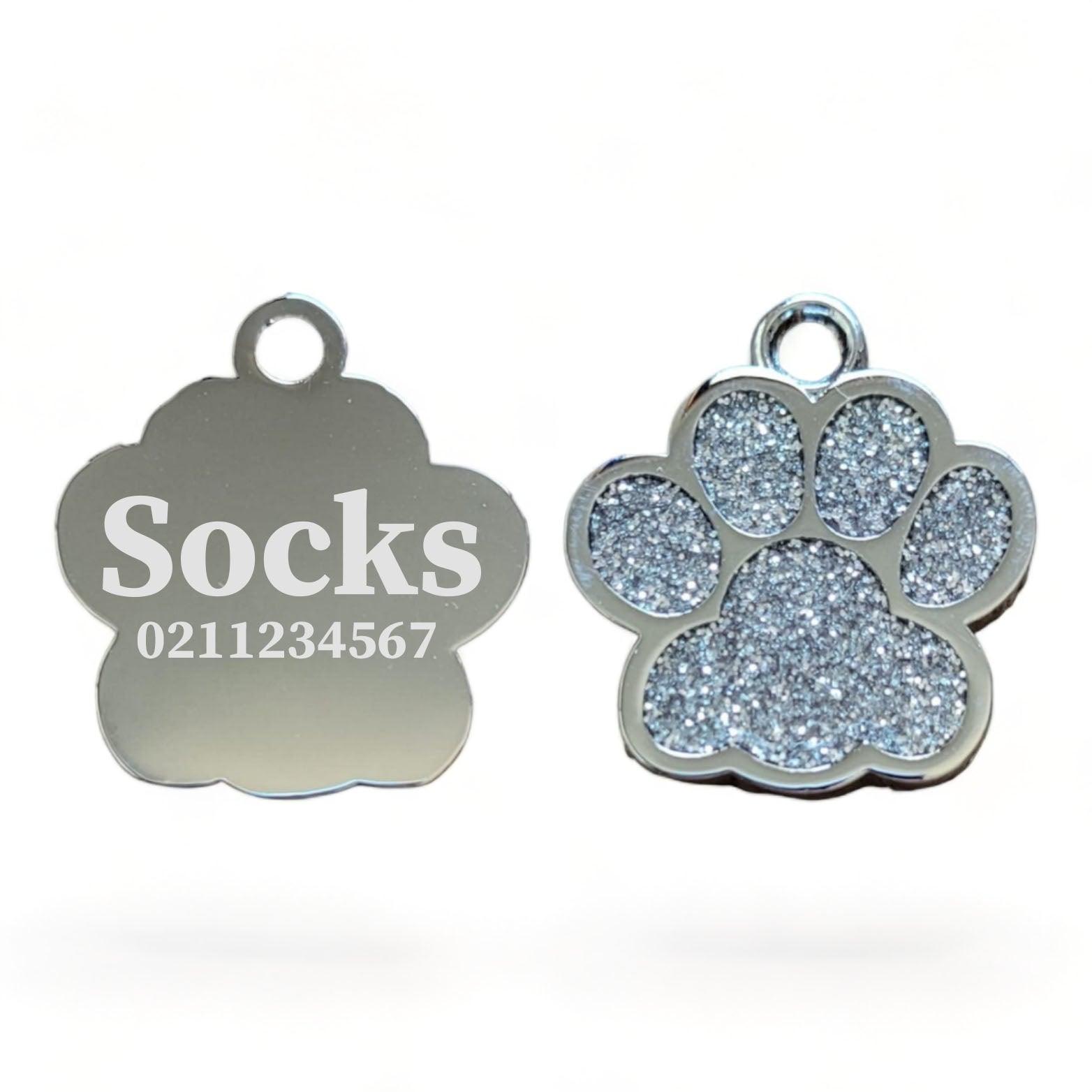 ⭐️Purr. Meow. Woof.⭐️ - Paw Print | Stainless Steel | Cat, Kitten & Dog ID Pet Tag - White