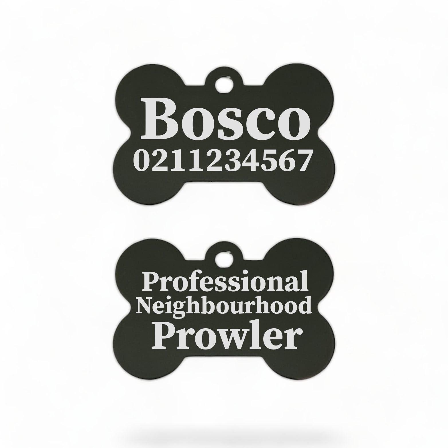 ⭐️Purr. Meow. Woof.⭐️ - Professional Neighbourhood Prowler | Bone Aluminium | Dog ID Pet Tag - Black