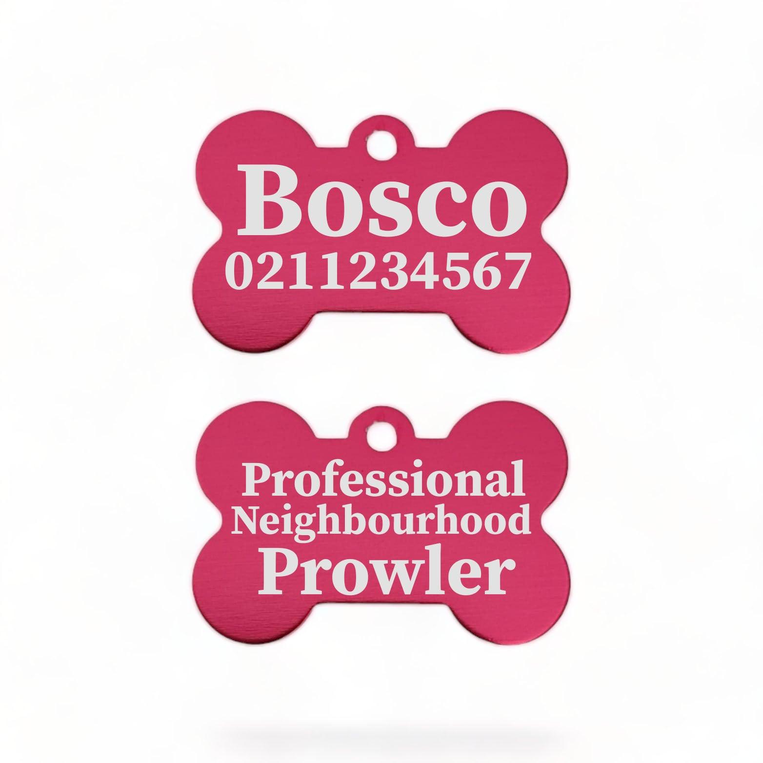 ⭐️Purr. Meow. Woof.⭐️ - Professional Neighbourhood Prowler | Bone Aluminium | Dog ID Pet Tag - DeepPink