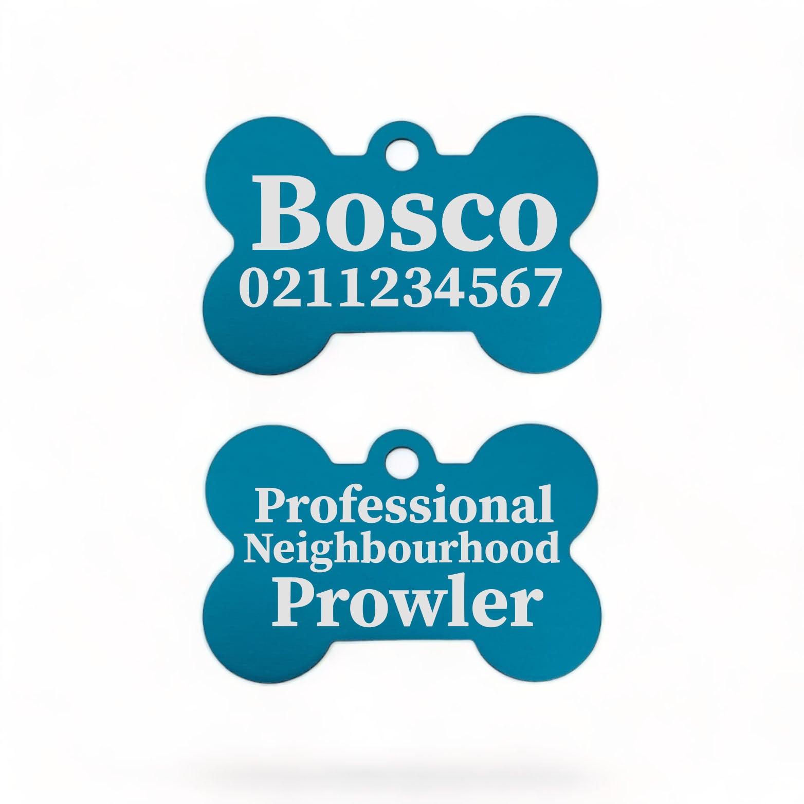 ⭐️Purr. Meow. Woof.⭐️ - Professional Neighbourhood Prowler | Bone Aluminium | Dog ID Pet Tag - DodgerBlue