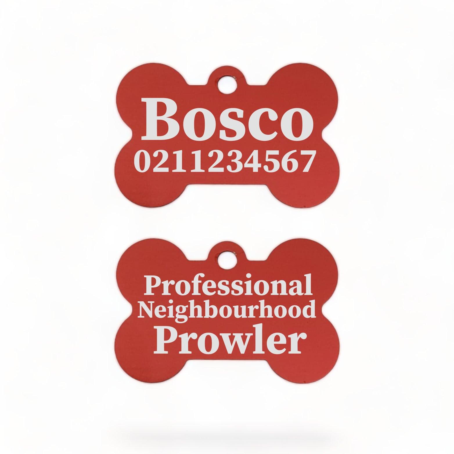 ⭐️Purr. Meow. Woof.⭐️ - Professional Neighbourhood Prowler | Bone Aluminium | Dog ID Pet Tag - FireBrick