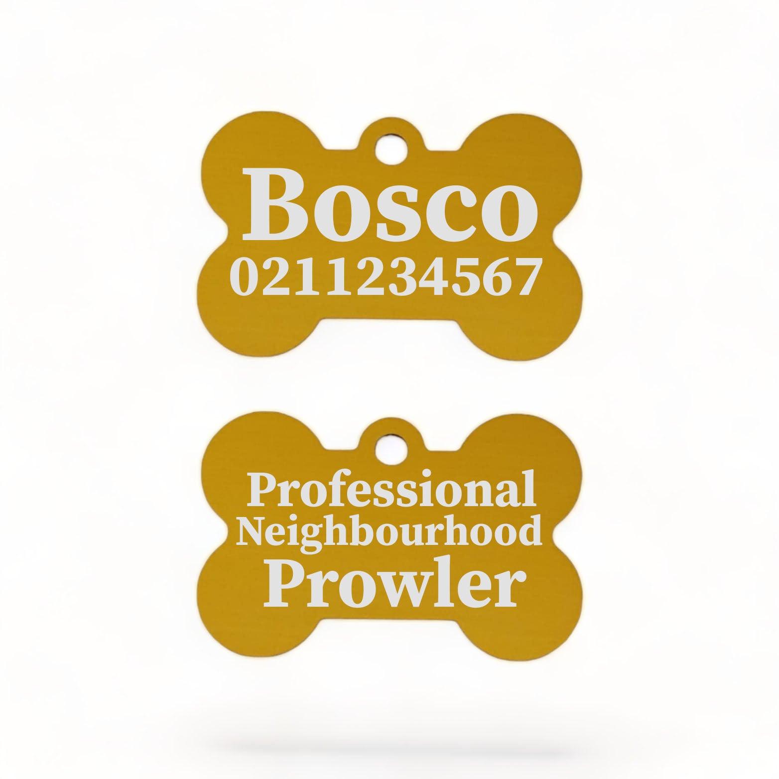 ⭐️Purr. Meow. Woof.⭐️ - Professional Neighbourhood Prowler | Bone Aluminium | Dog ID Pet Tag - Gold
