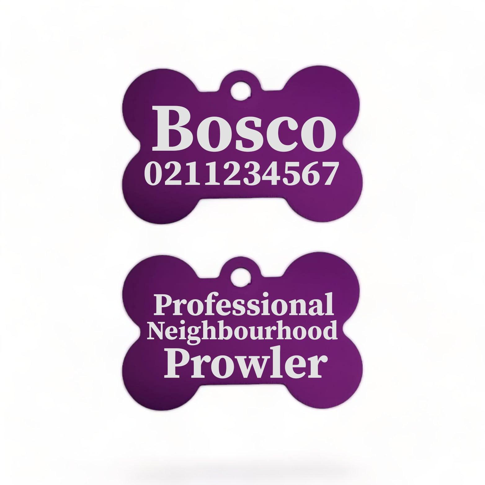 ⭐️Purr. Meow. Woof.⭐️ - Professional Neighbourhood Prowler | Bone Aluminium | Dog ID Pet Tag - Purple