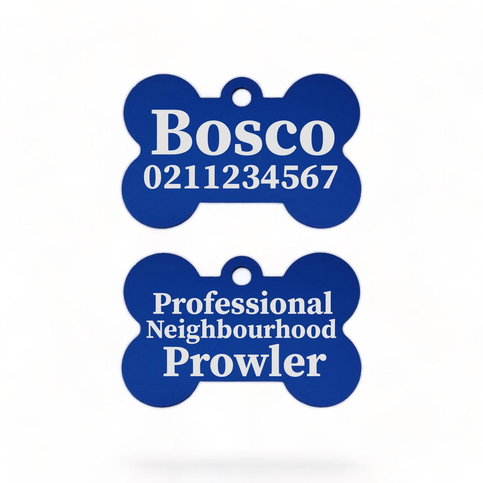 ⭐️Purr. Meow. Woof.⭐️ - Professional Neighbourhood Prowler | Bone Aluminium | Dog ID Pet Tag - RoyalBlue