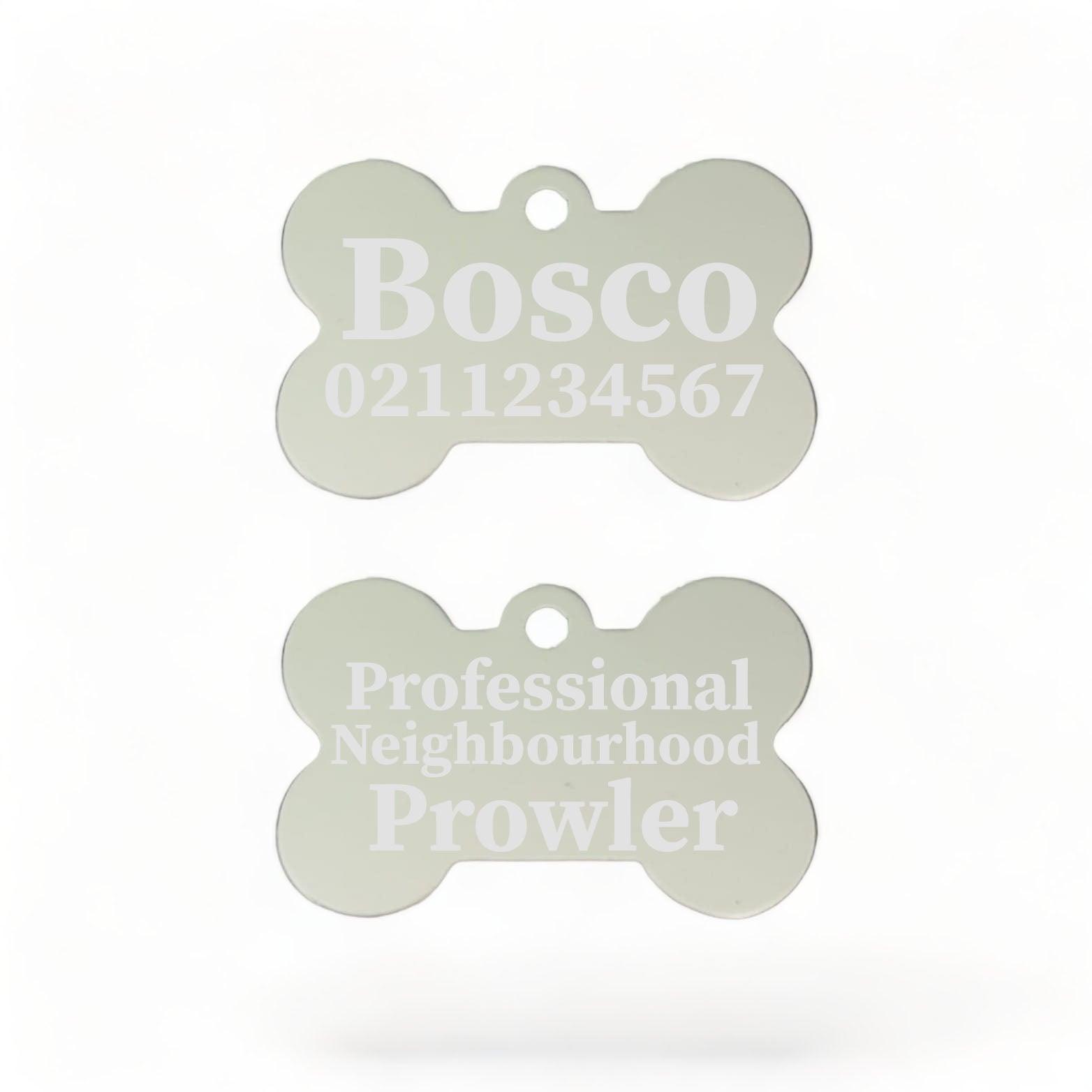 ⭐️Purr. Meow. Woof.⭐️ - Professional Neighbourhood Prowler | Bone Aluminium | Dog ID Pet Tag - Silver