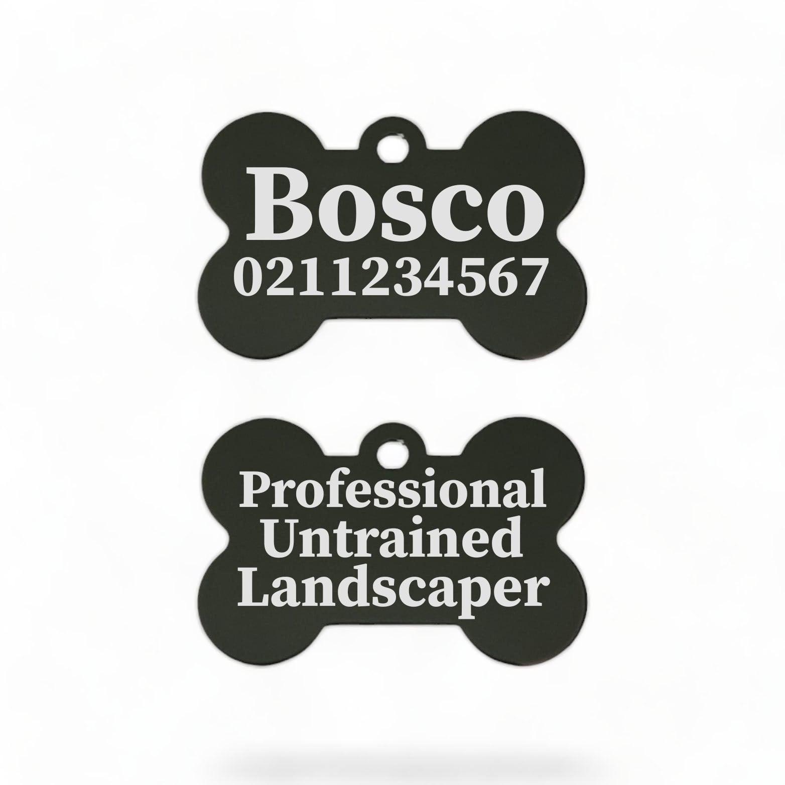 ⭐️Purr. Meow. Woof.⭐️ - Professional Untrained Landscaper | Bone Aluminium | Dog ID Pet Tag - Black