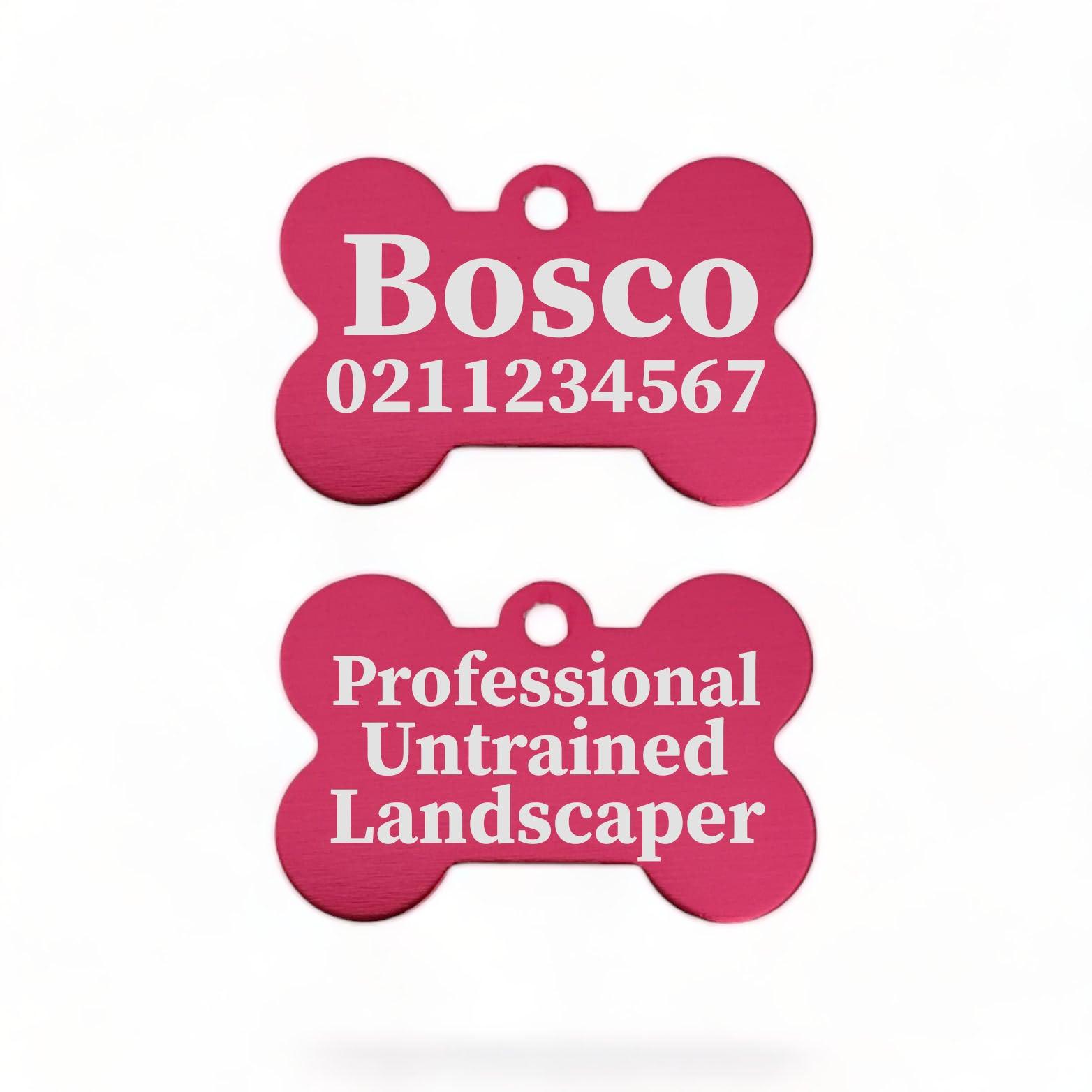 ⭐️Purr. Meow. Woof.⭐️ - Professional Untrained Landscaper | Bone Aluminium | Dog ID Pet Tag - DeepPink