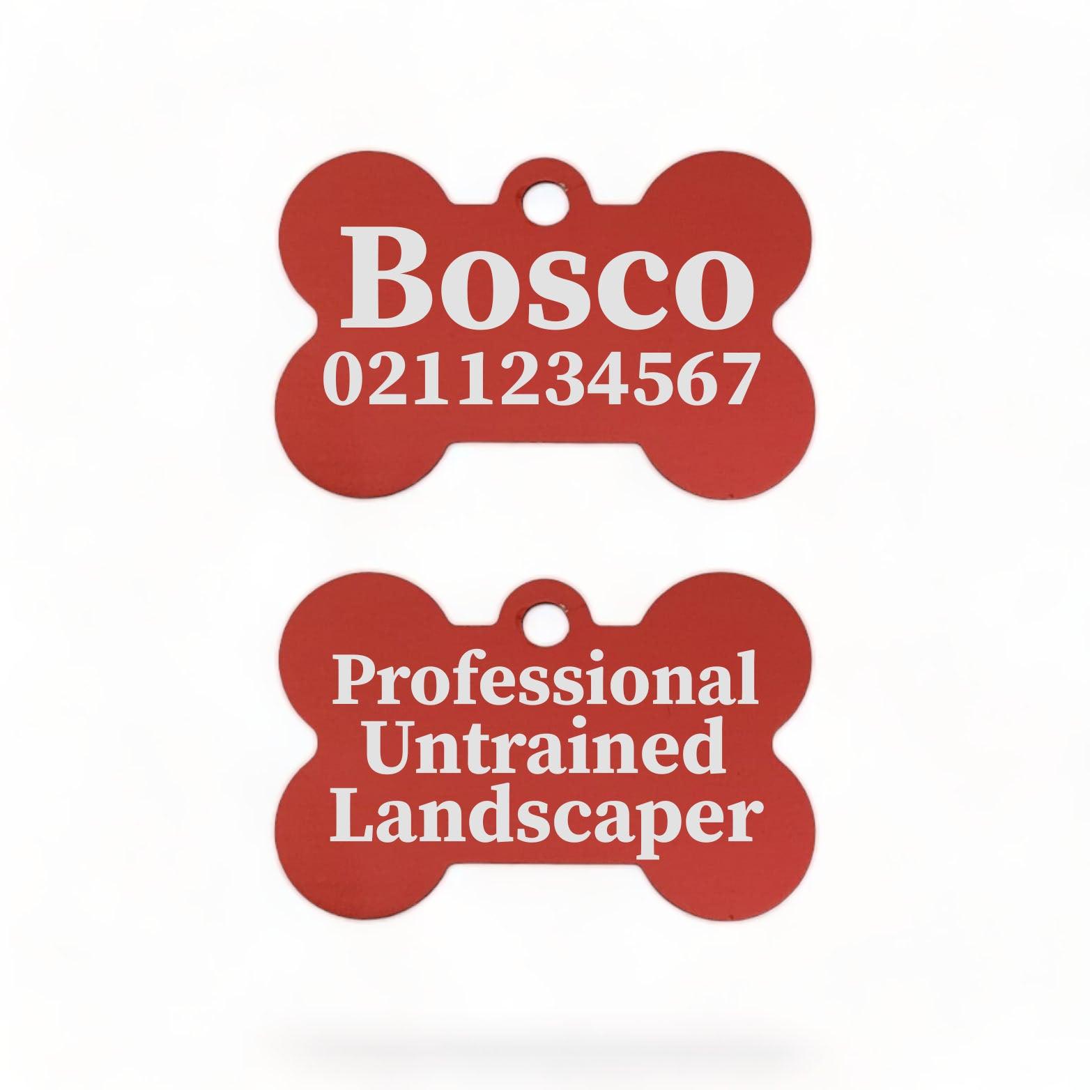 ⭐️Purr. Meow. Woof.⭐️ - Professional Untrained Landscaper | Bone Aluminium | Dog ID Pet Tag - Firebrick