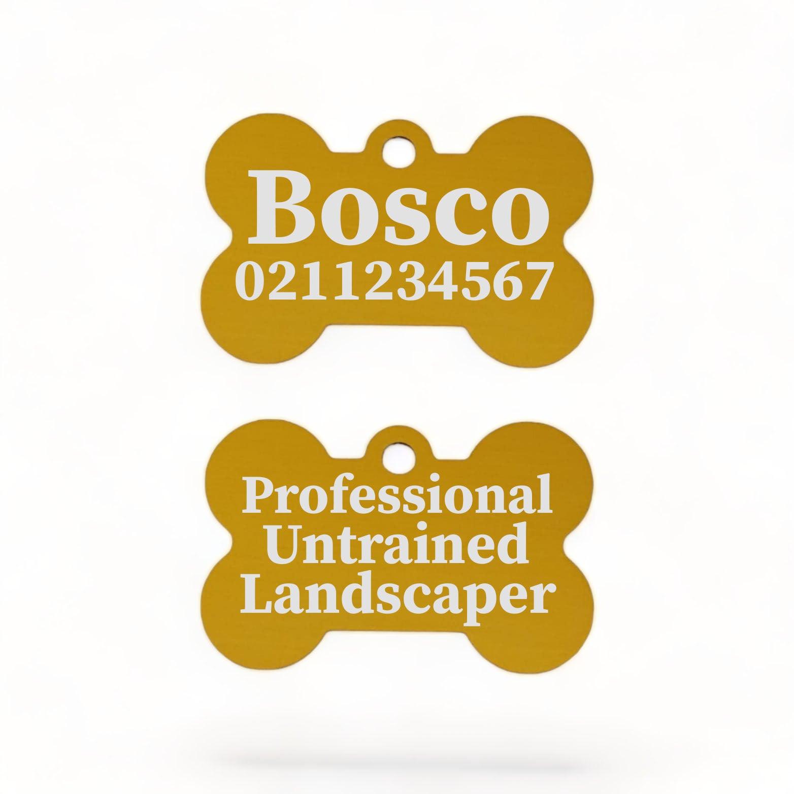 ⭐️Purr. Meow. Woof.⭐️ - Professional Untrained Landscaper | Bone Aluminium | Dog ID Pet Tag - Gold