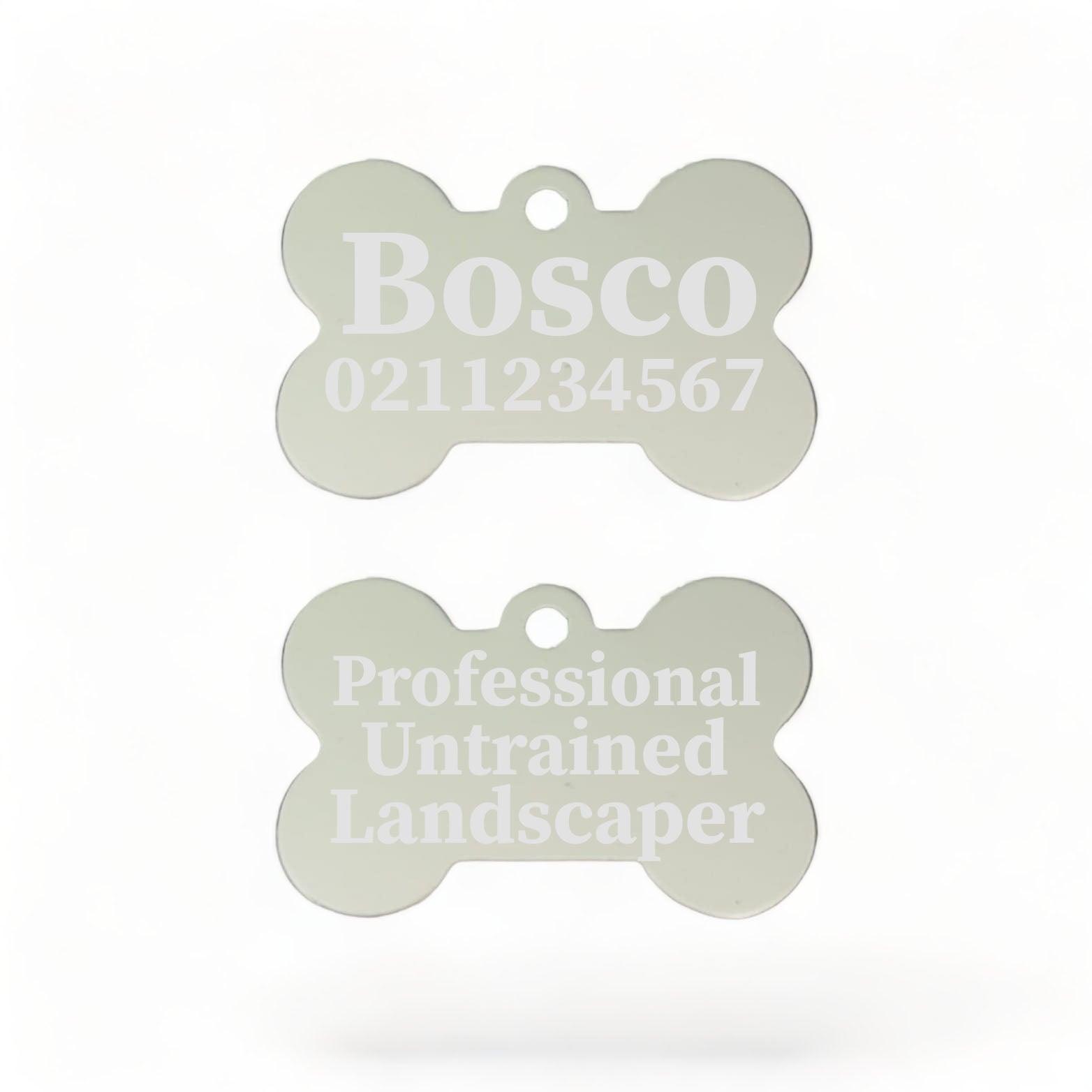 ⭐️Purr. Meow. Woof.⭐️ - Professional Untrained Landscaper | Bone Aluminium | Dog ID Pet Tag - Silver