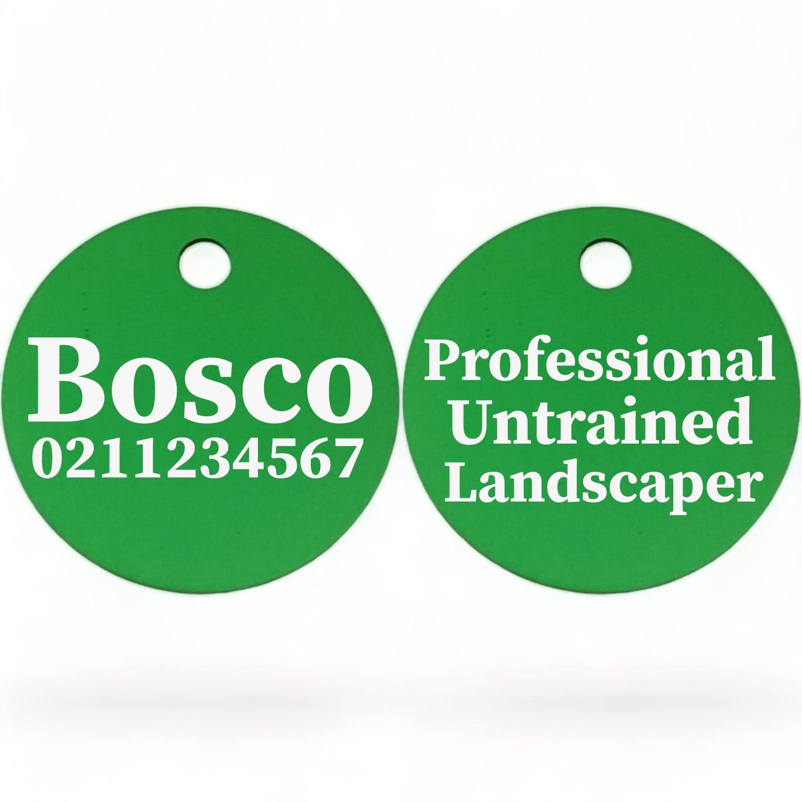 ⭐️Purr. Meow. Woof.⭐️ - Professional Untrained Landscaper | Round Aluminium | Dog ID Pet Tag - MediumSpringGreen
