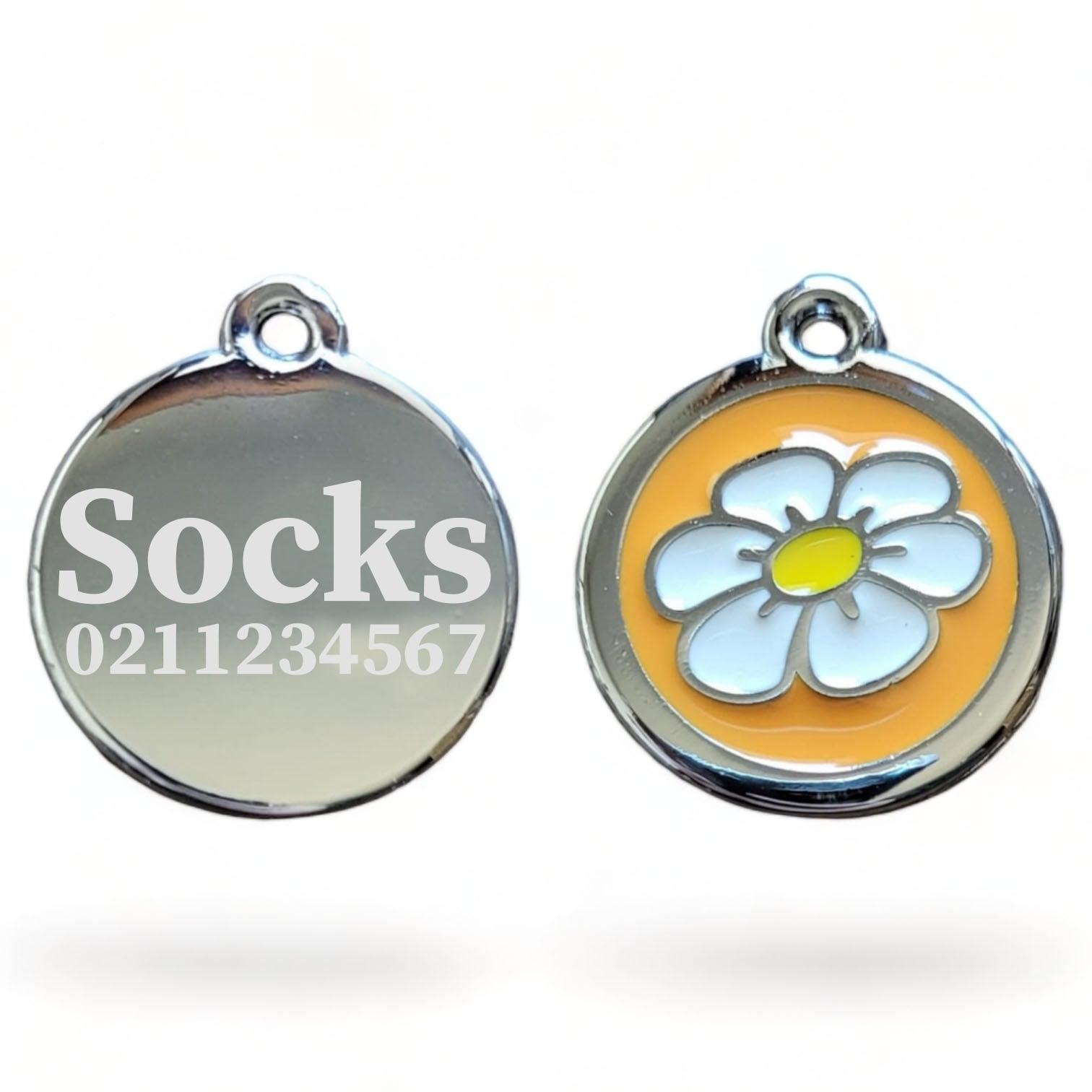 ⭐️Purr. Meow. Woof.⭐️ - Round Flower Cat & Dog ID Pet Tag - Orange