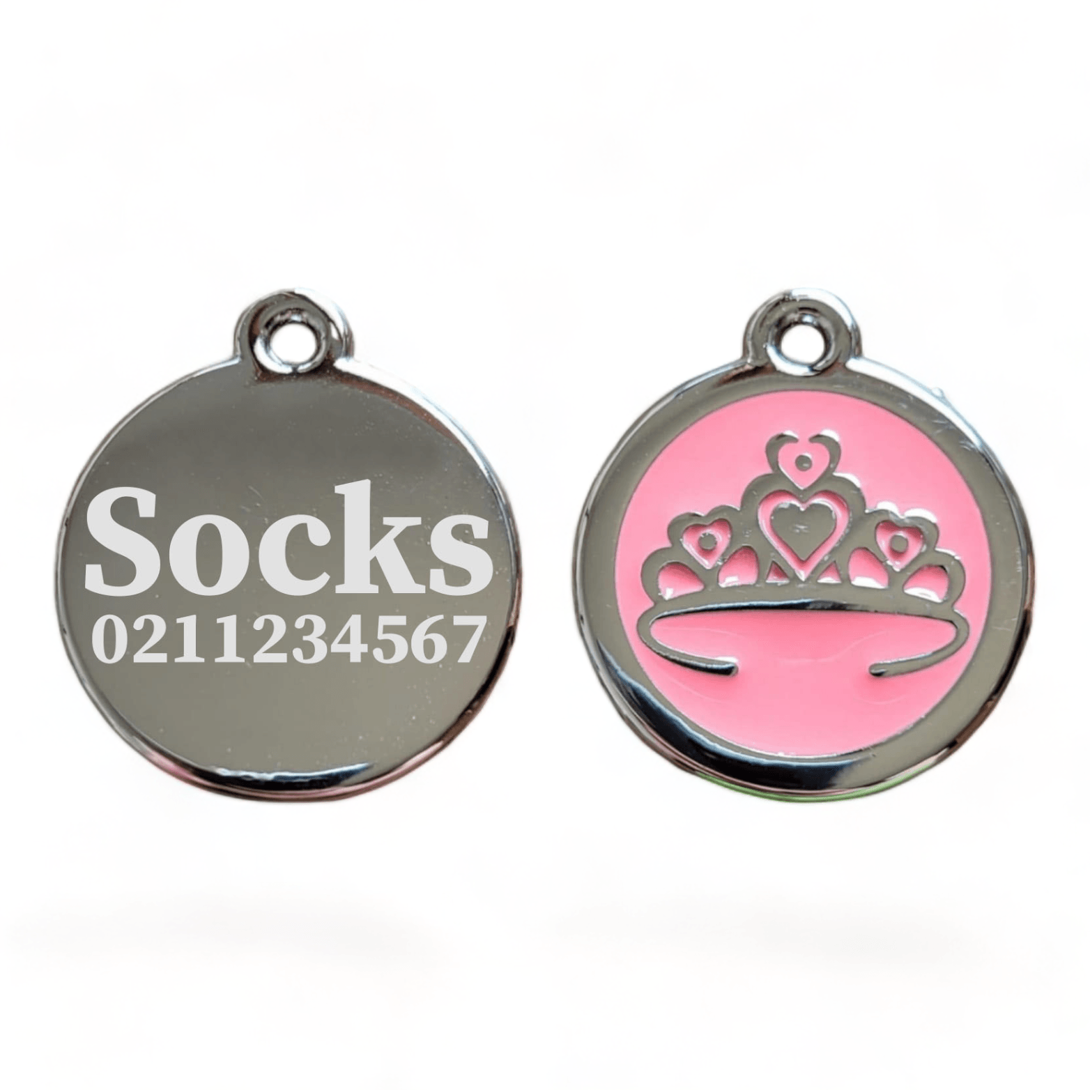 ⭐️Purr. Meow. Woof.⭐️ - Round Tiara Cat & Dog ID Pet Tag - LightPink