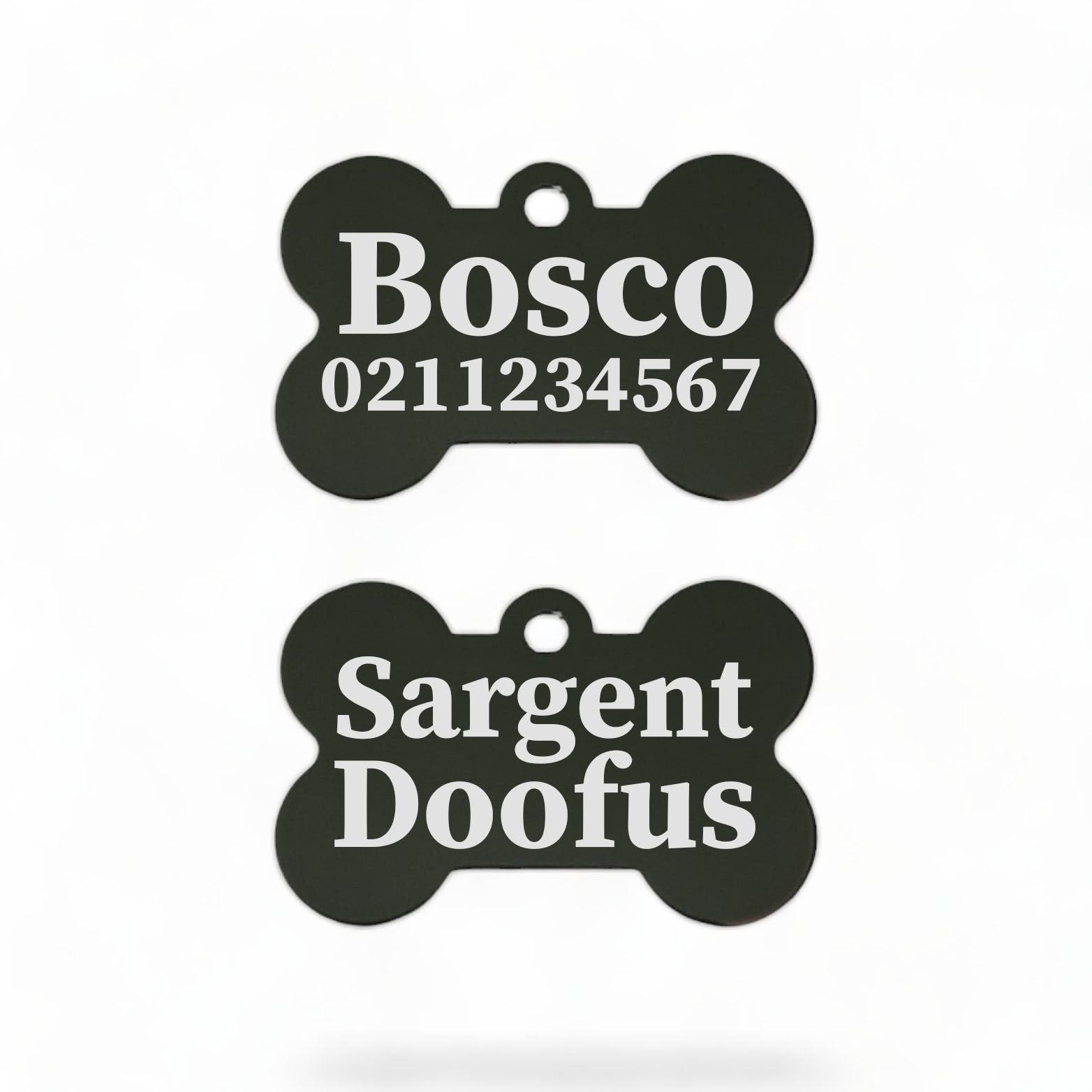⭐️Purr. Meow. Woof.⭐️ - Sargent Doofus Bone | Bone Aluminium | ID Pet Tag - Black