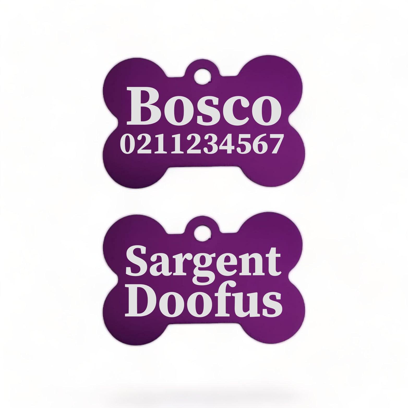 ⭐️Purr. Meow. Woof.⭐️ - Sargent Doofus Bone | Bone Aluminium | ID Pet Tag - Purple